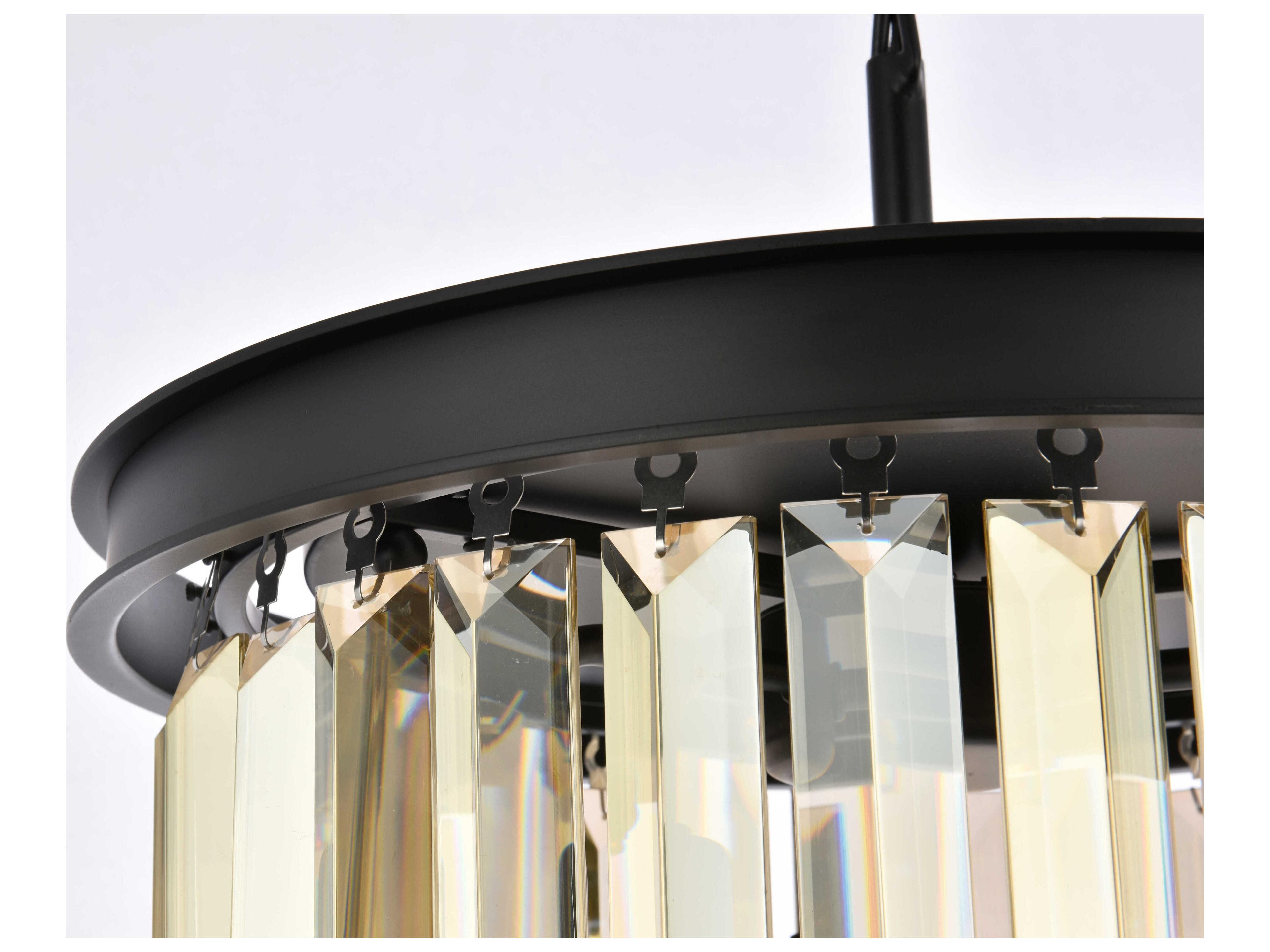 Elegant Lighting Sydney 3-Light Matte Black Crystal Drum Flush Mount