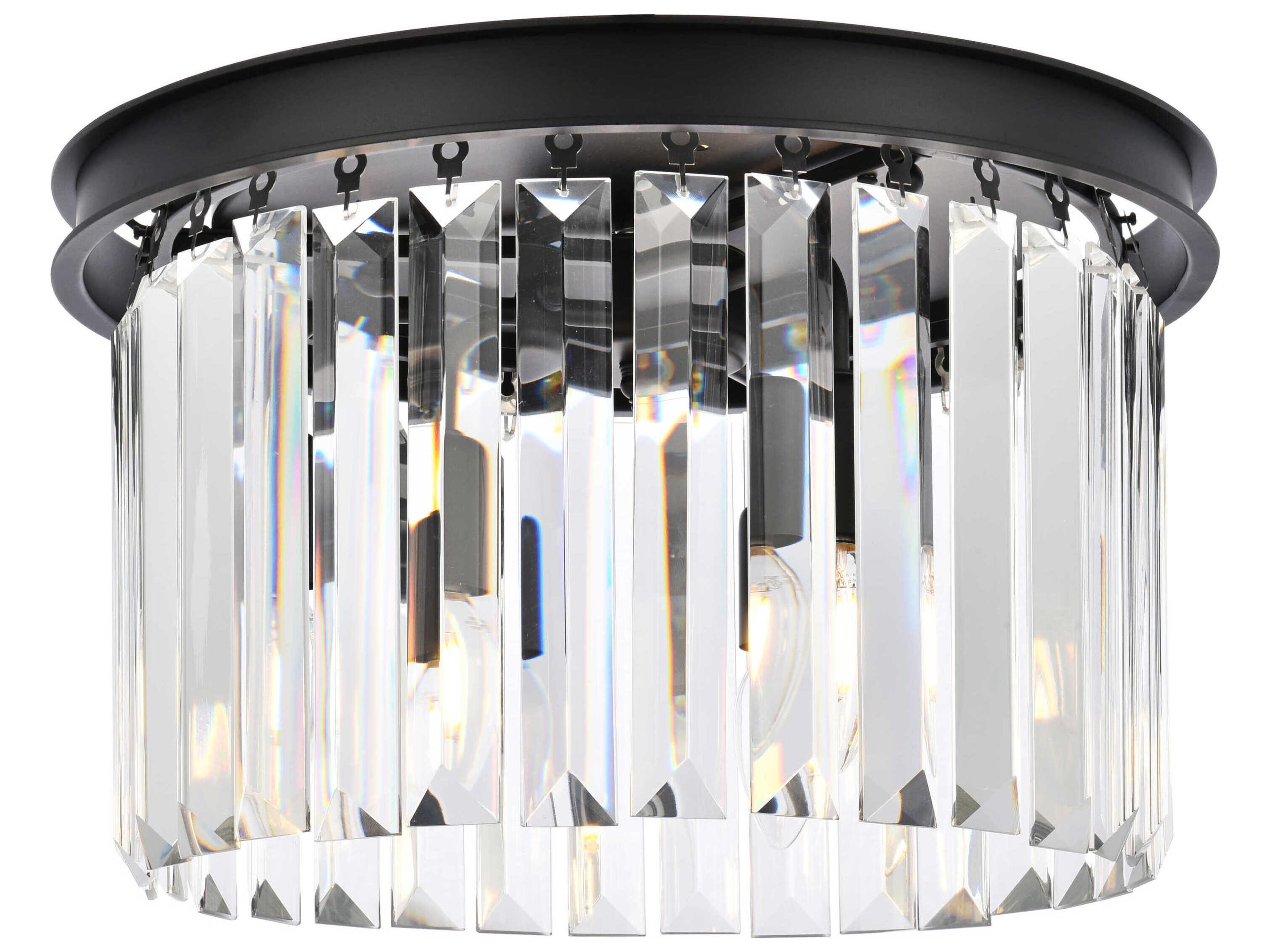 Sydney 3-Light Matte Black Clear Crystal Drum Flush Mount