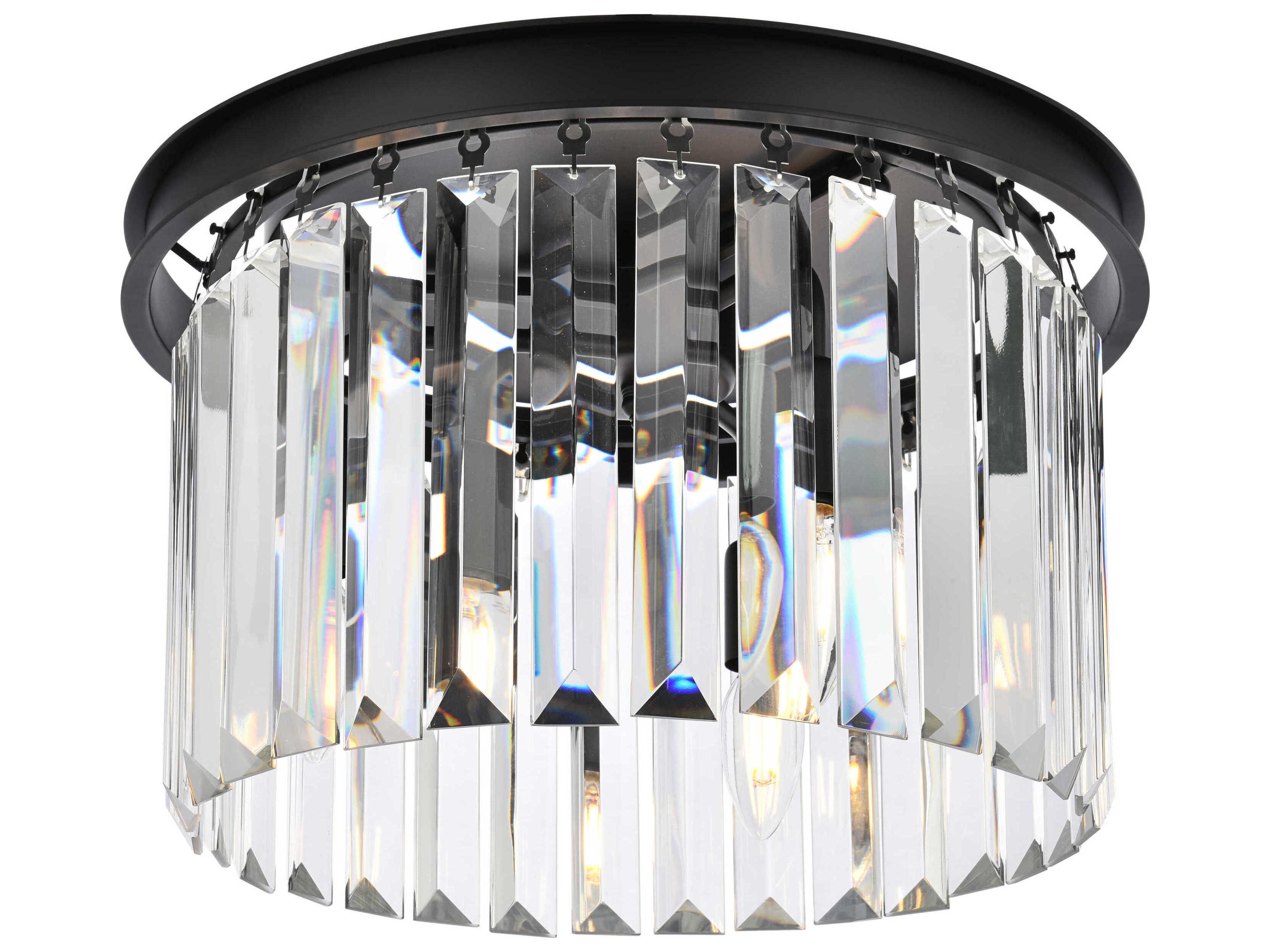 Elegant Lighting Sydney 3-Light Matte Black Clear Crystal Drum Flush Mount