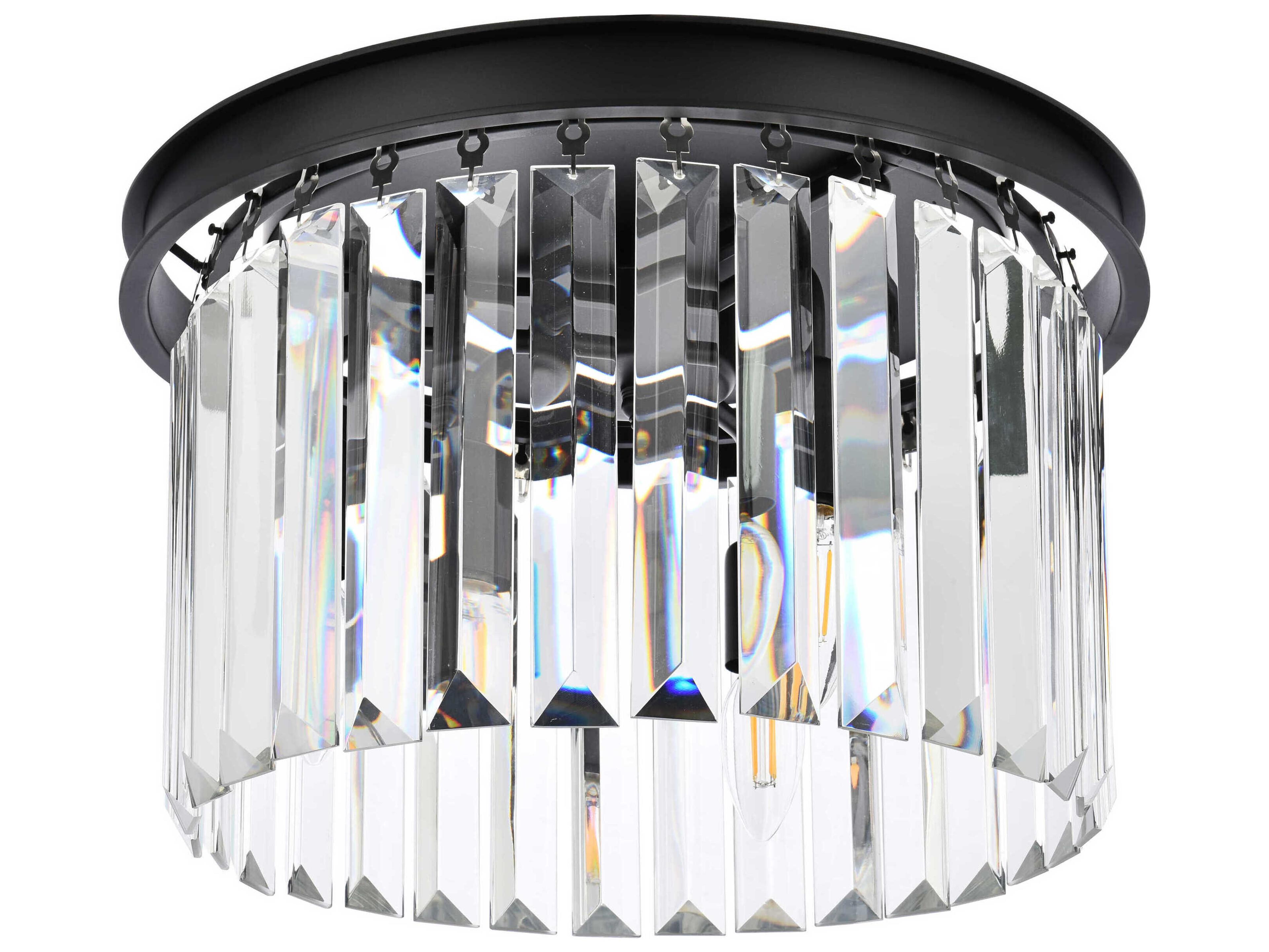 Elegant Lighting Sydney 3-Light Matte Black Clear Crystal Drum Flush Mount