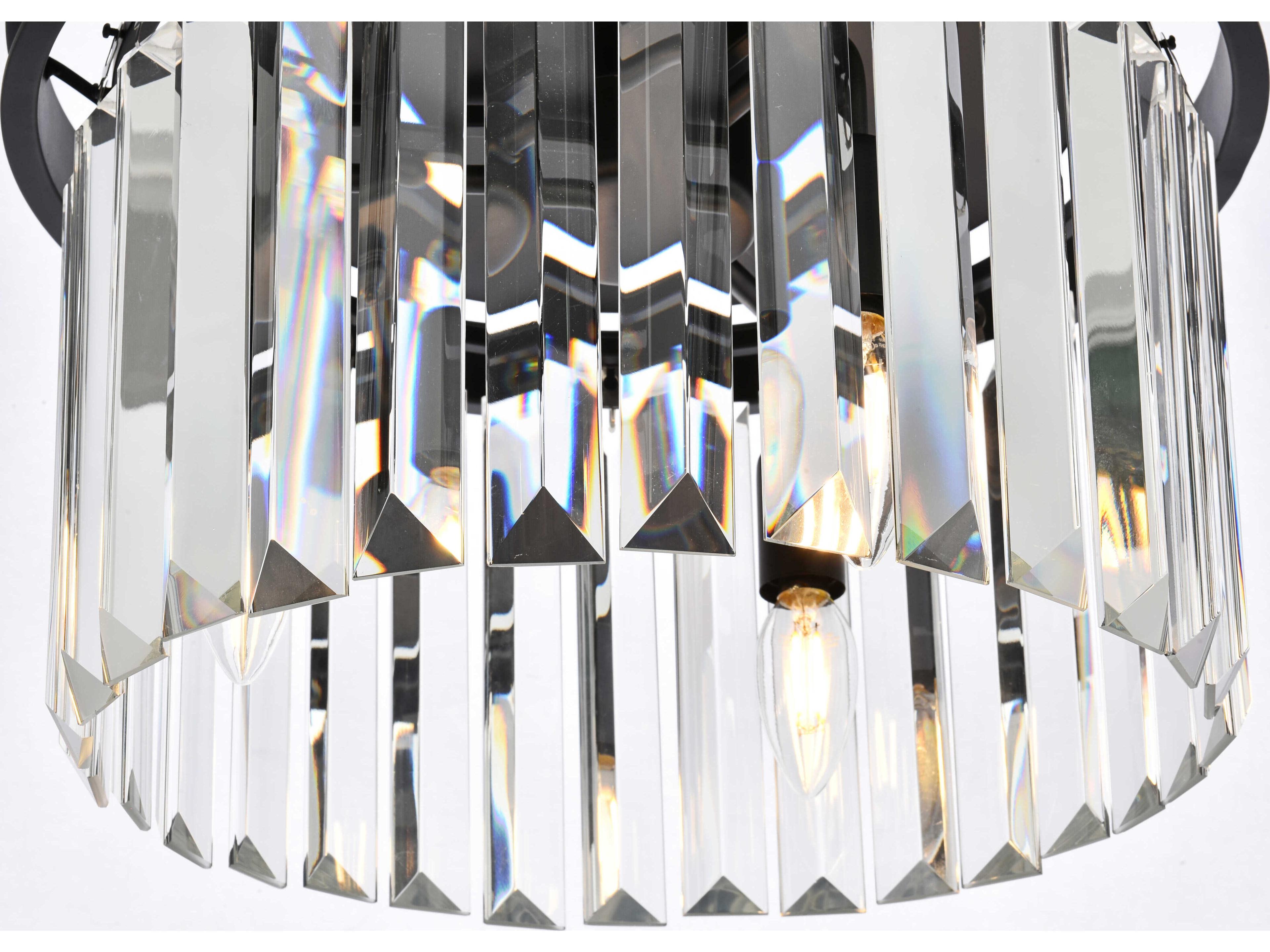 Elegant Lighting Sydney 3-Light Matte Black Clear Crystal Drum Flush Mount