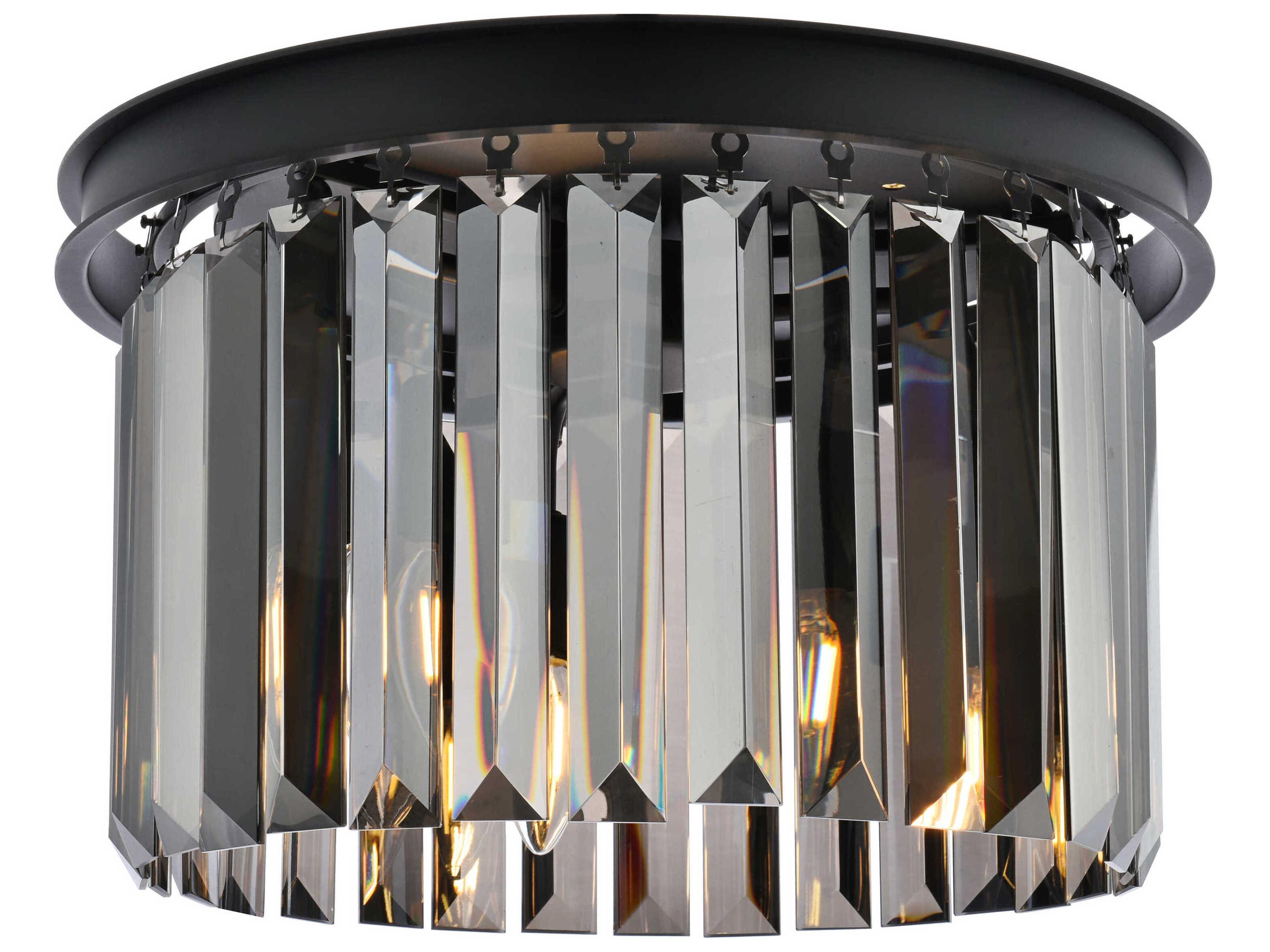 Sydney 3-Light Matte Black Silver Crystal Drum Flush Mount