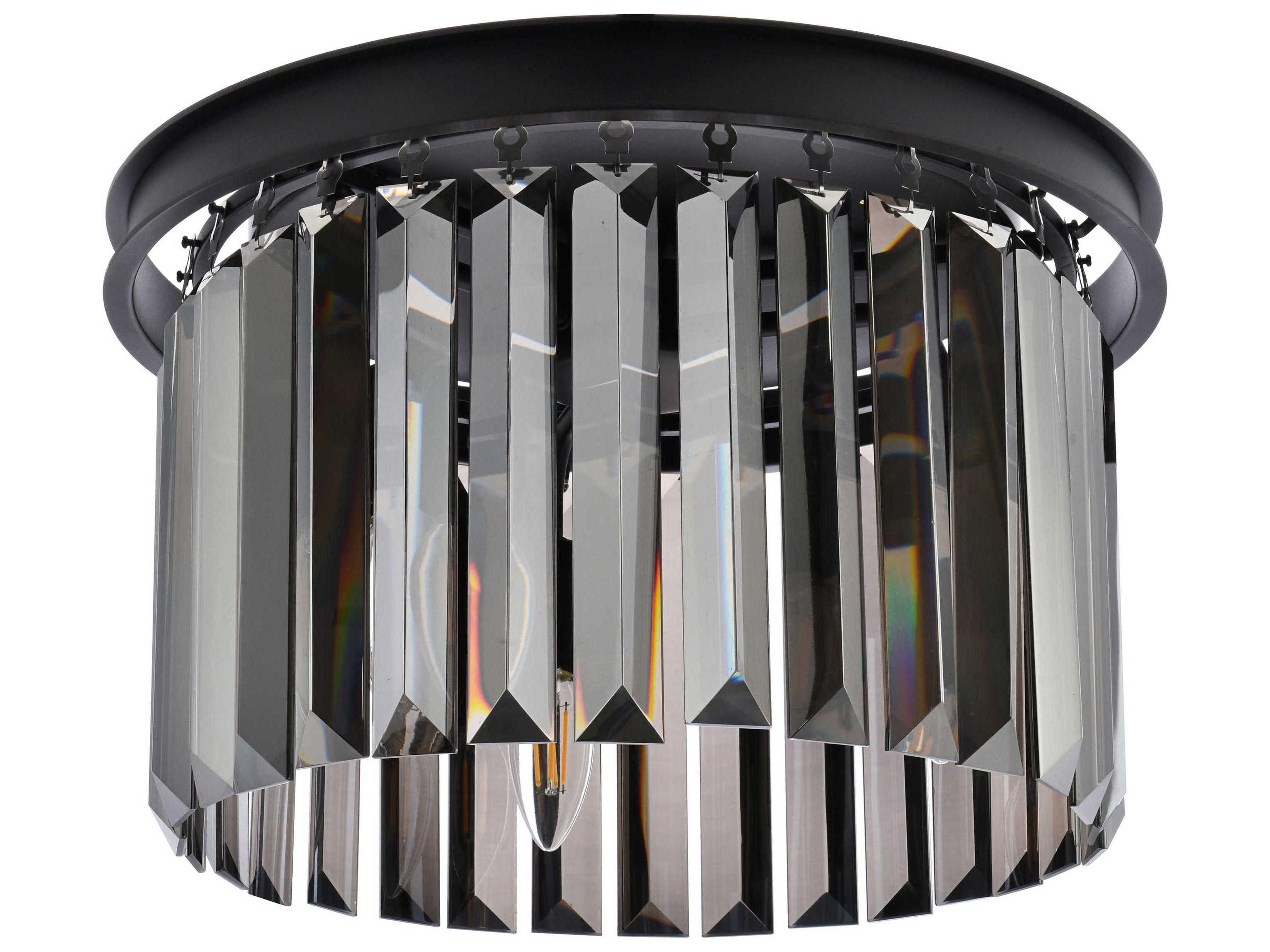 Elegant Lighting Sydney 3-Light Matte Black Silver Crystal Drum Flush Mount