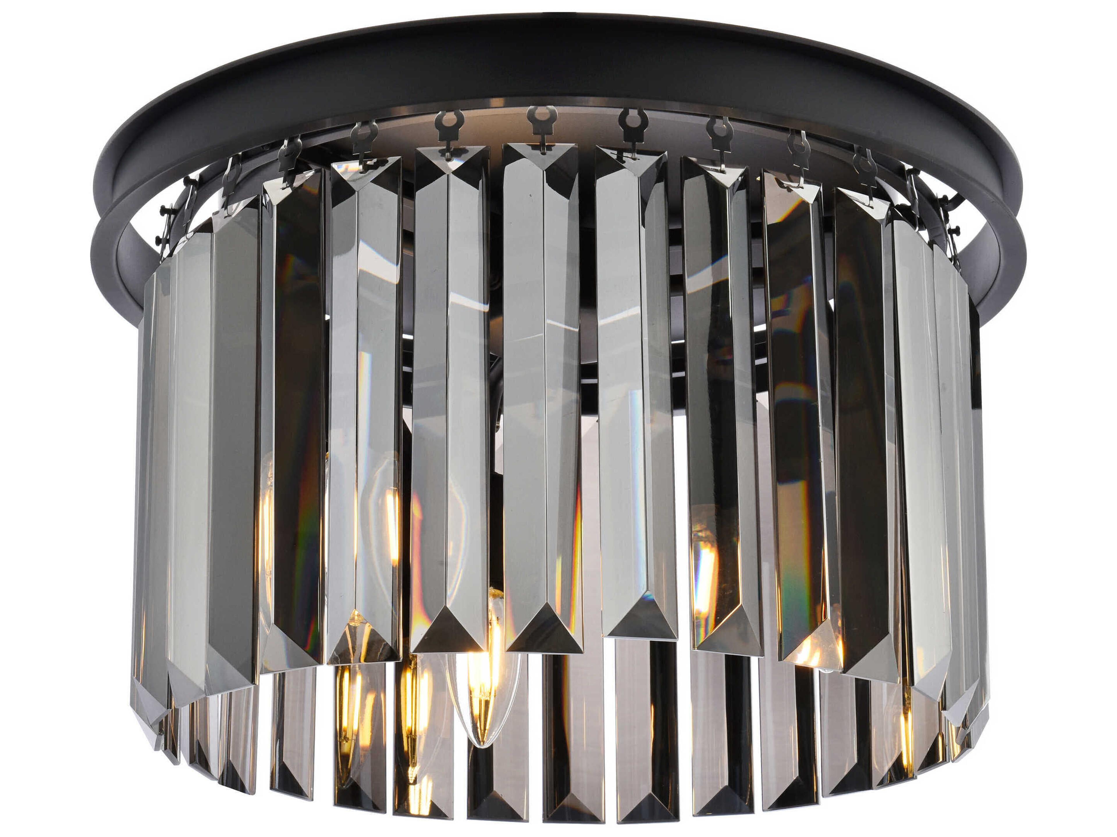 Elegant Lighting Sydney 3-Light Matte Black Silver Crystal Drum Flush Mount