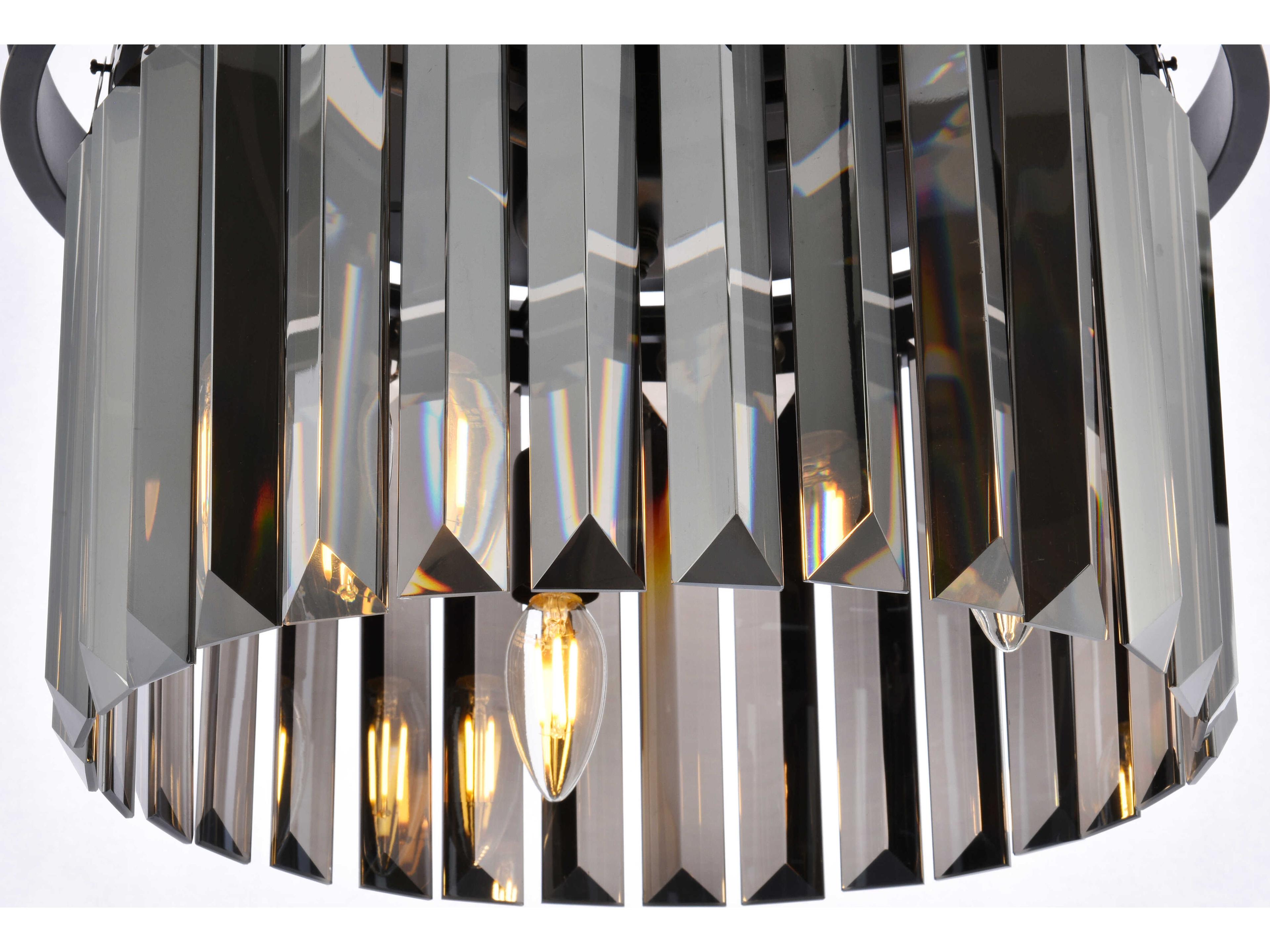 Elegant Lighting Sydney 3-Light Matte Black Silver Crystal Drum Flush Mount