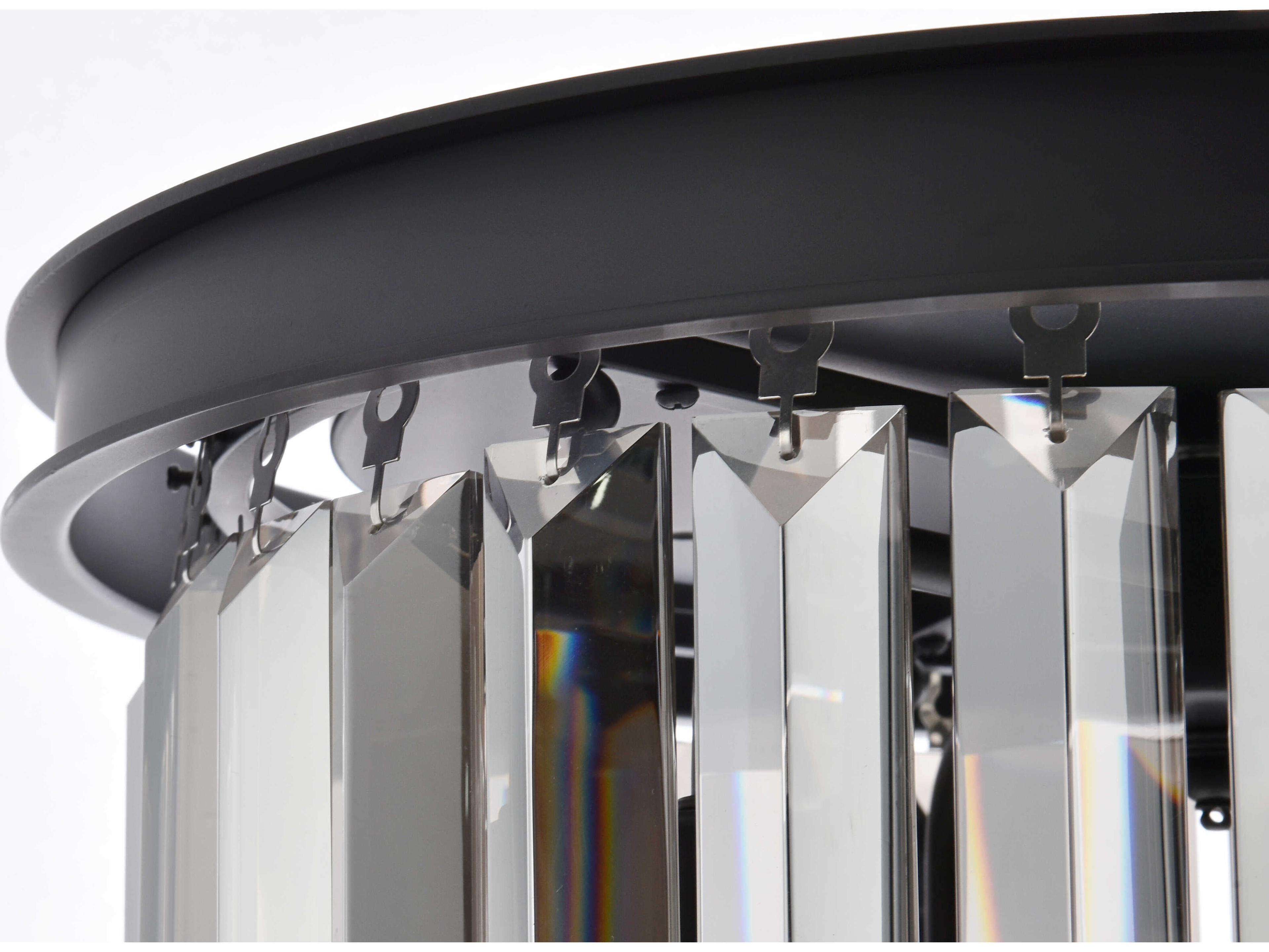 Elegant Lighting Sydney 3-Light Matte Black Silver Crystal Drum Flush Mount