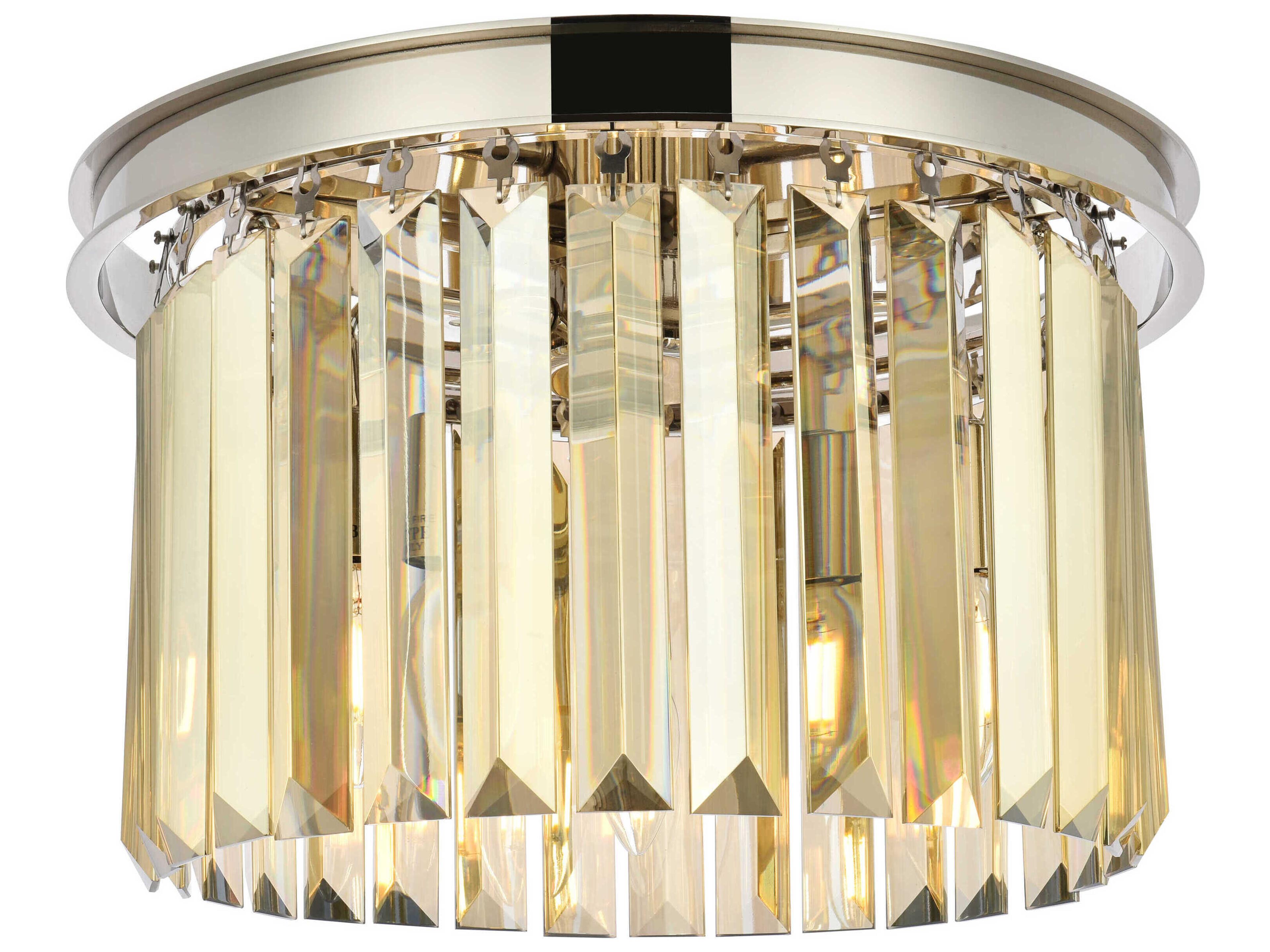 Sydney 3-Light Polished Nickel Gold Crystal Drum Flush Mount