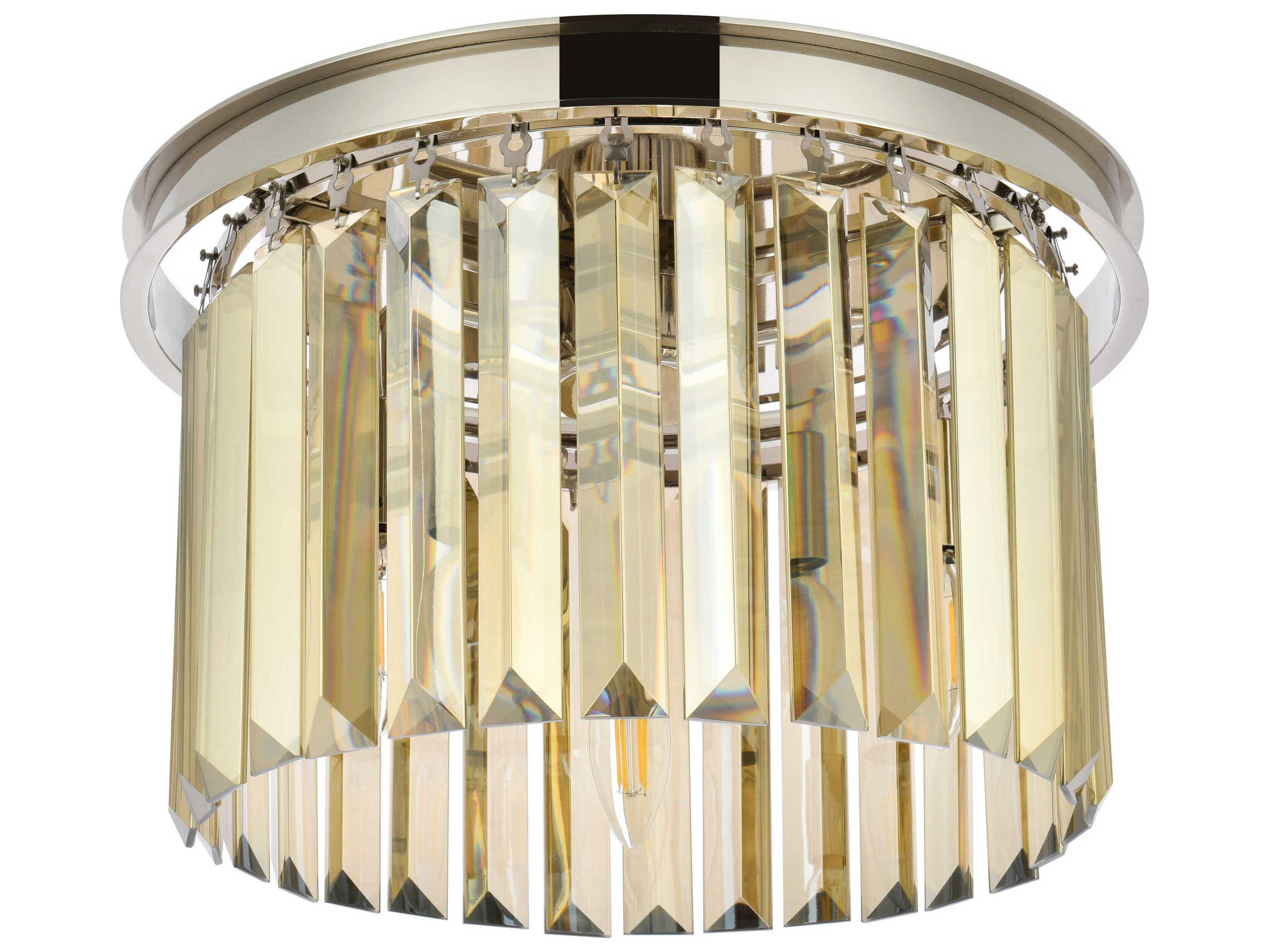 Elegant Lighting Sydney 3-Light Polished Nickel Gold Crystal Drum Flush Mount