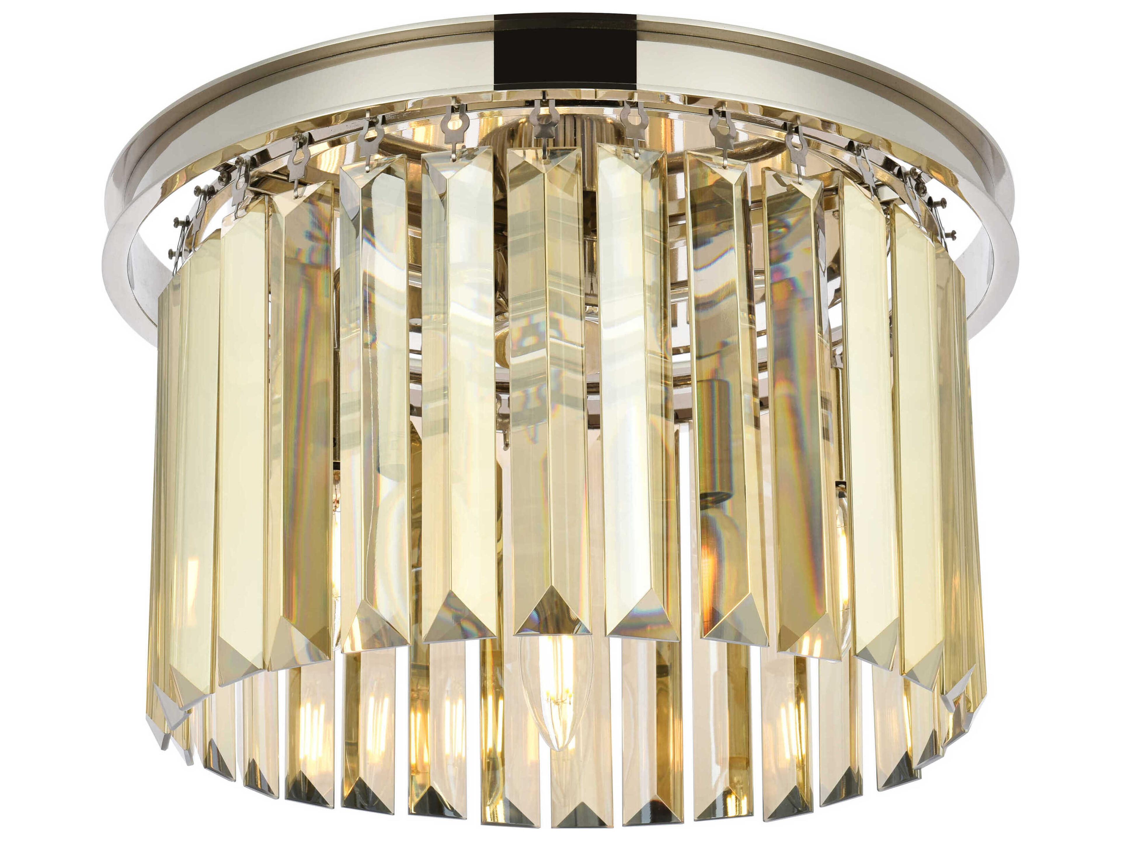 Elegant Lighting Sydney 3-Light Polished Nickel Gold Crystal Drum Flush Mount