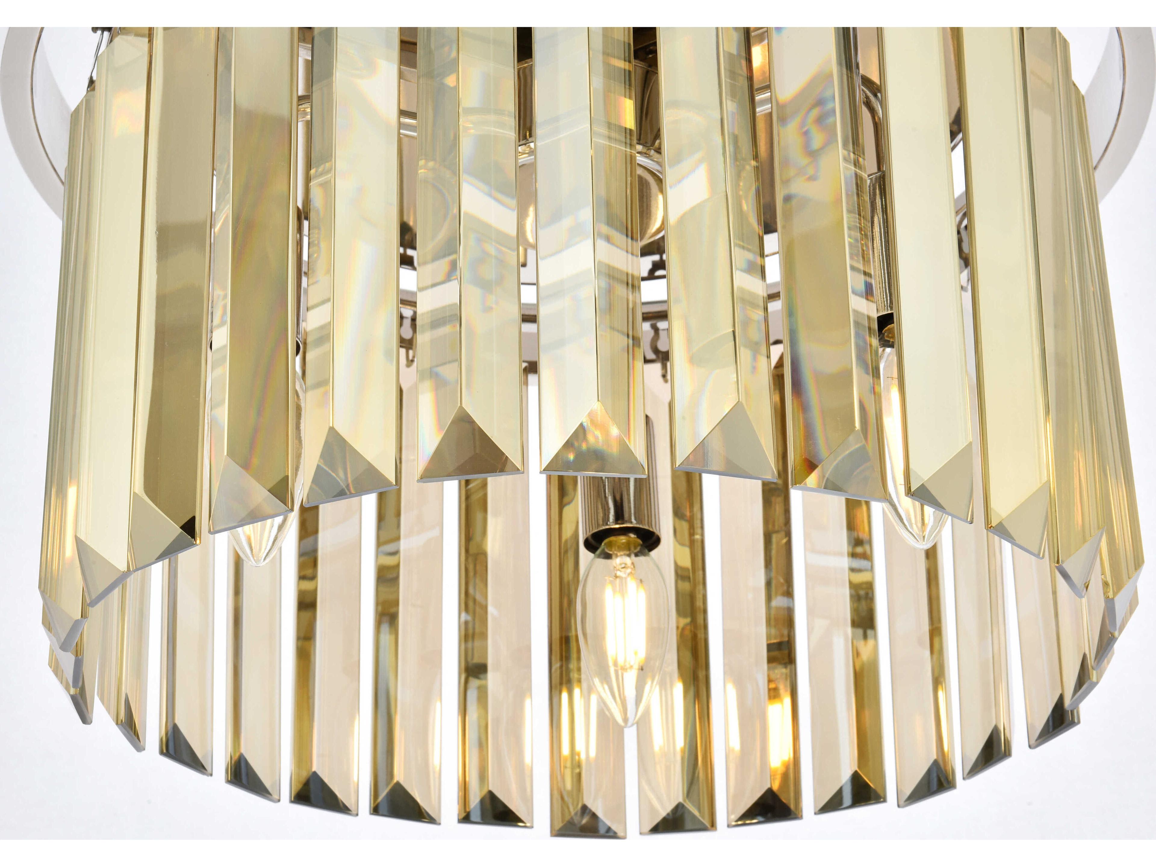 Elegant Lighting Sydney 3-Light Polished Nickel Gold Crystal Drum Flush Mount