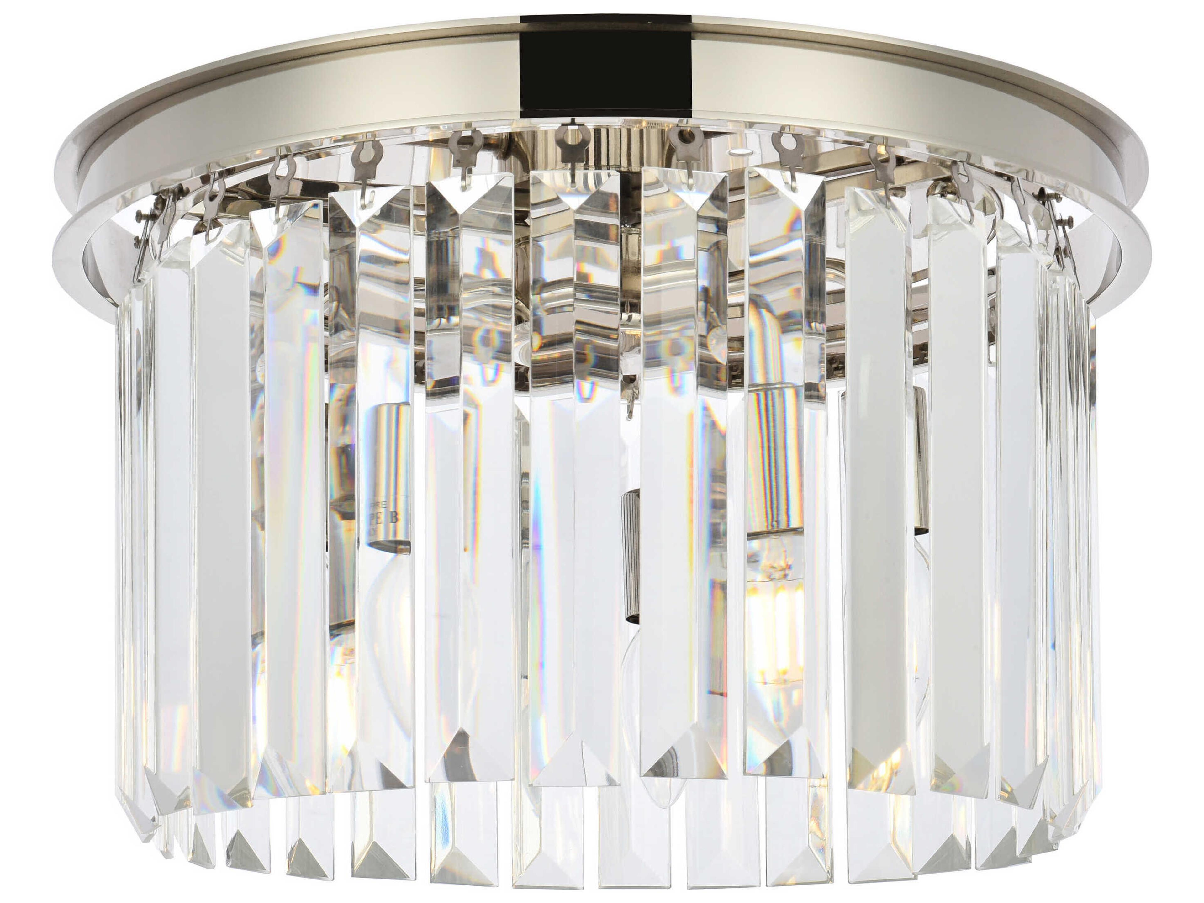 Sydney 3-Light Polished Nickel Clear Crystal Drum Flush Mount