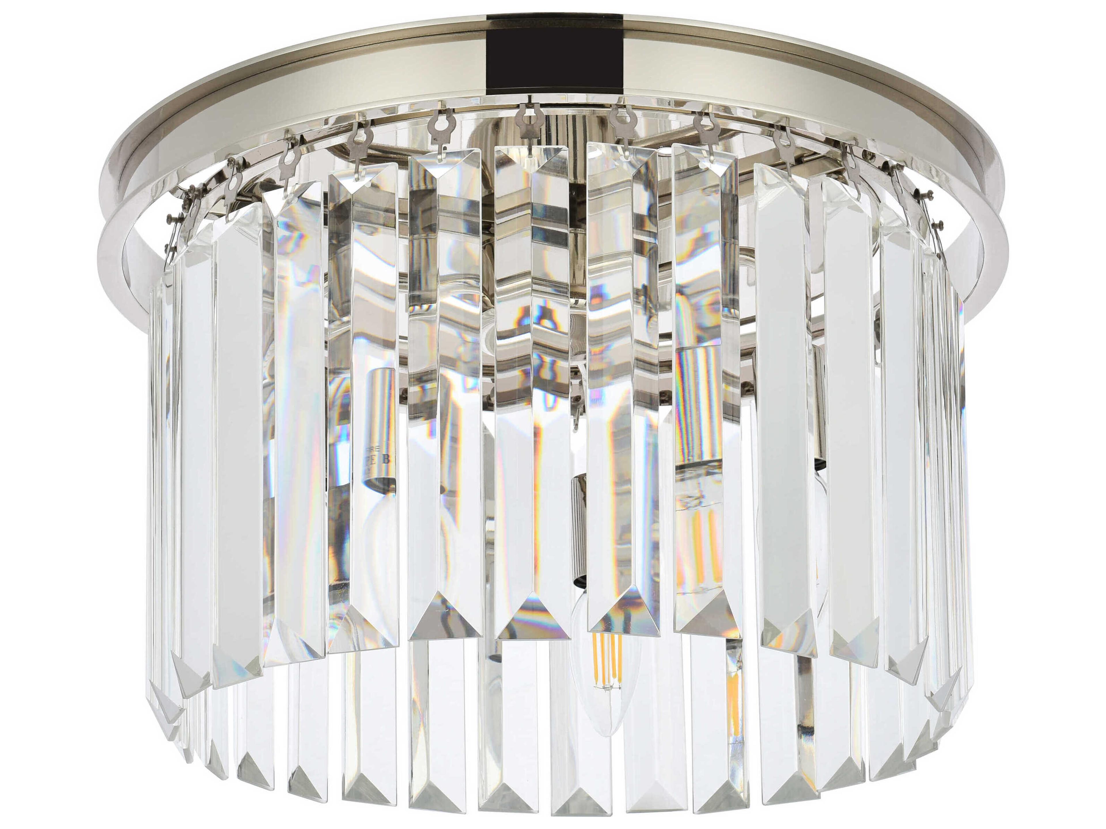 Elegant Lighting Sydney 3-Light Polished Nickel Clear Crystal Drum Flush Mount