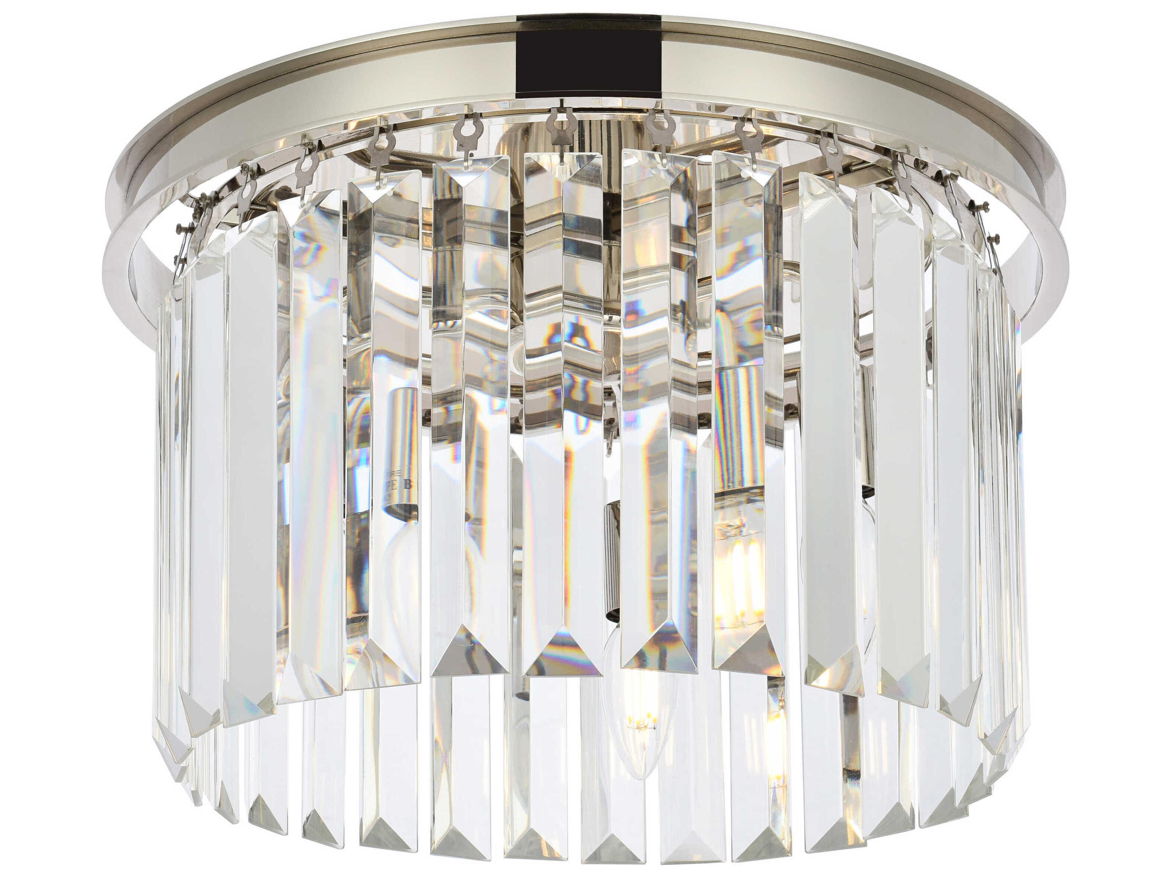 Elegant Lighting Sydney 3-Light Polished Nickel Clear Crystal Drum Flush Mount