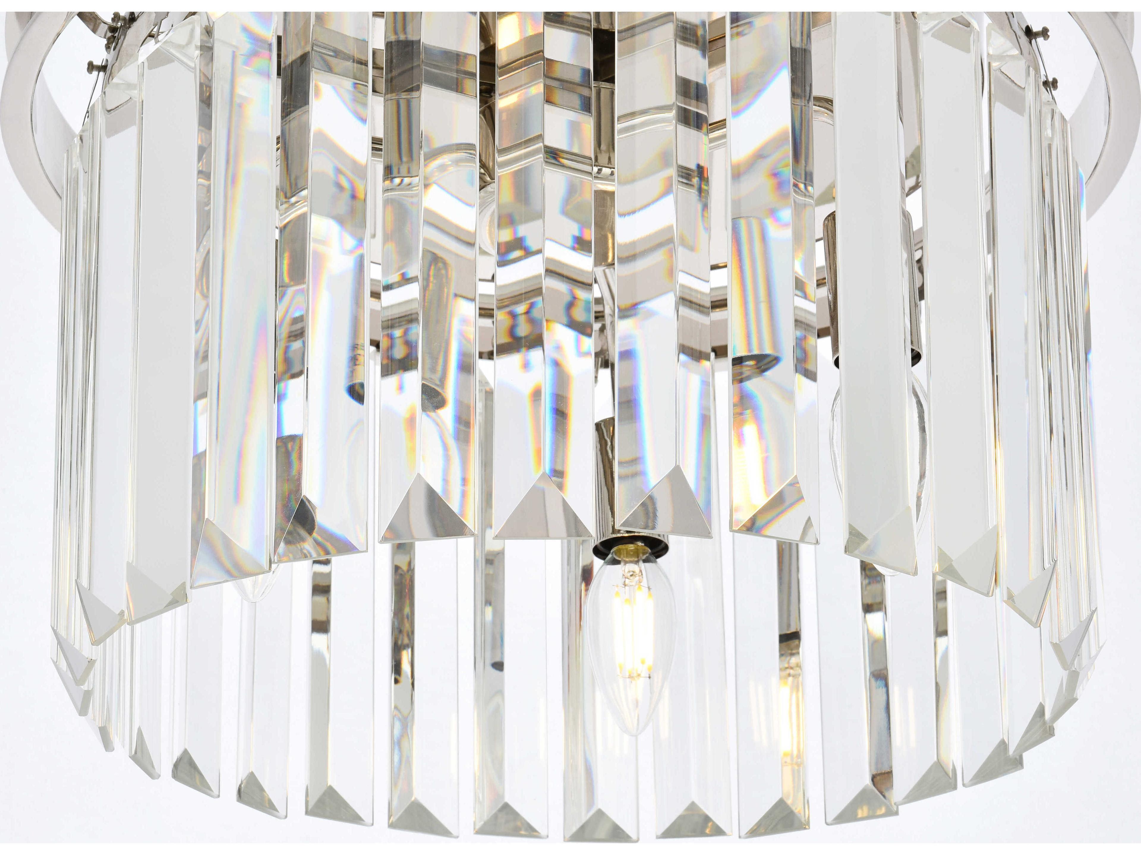 Elegant Lighting Sydney 3-Light Polished Nickel Clear Crystal Drum Flush Mount