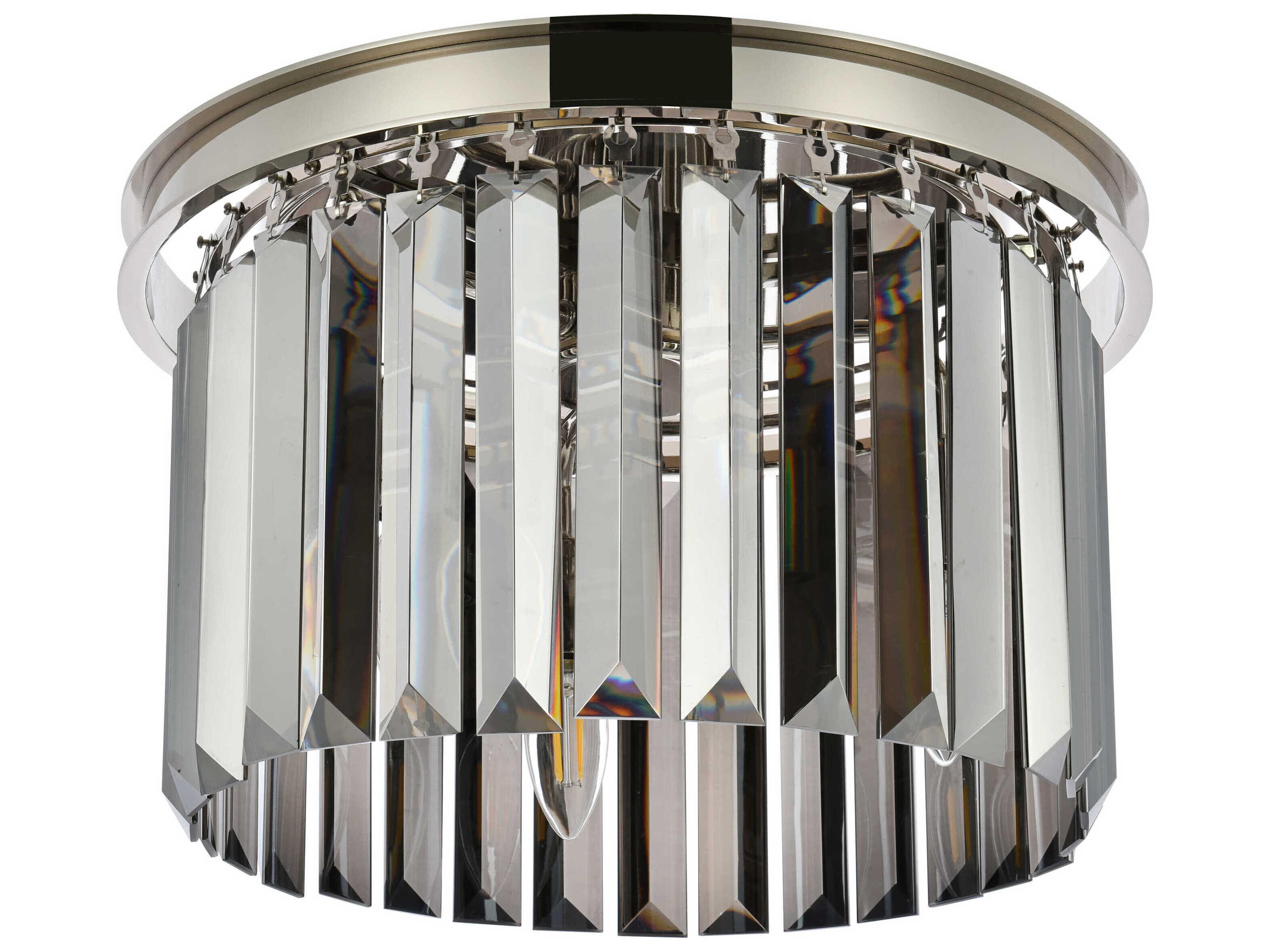 Elegant Lighting Sydney 3-Light Polished Nickel Silver Crystal Drum Flush Mount