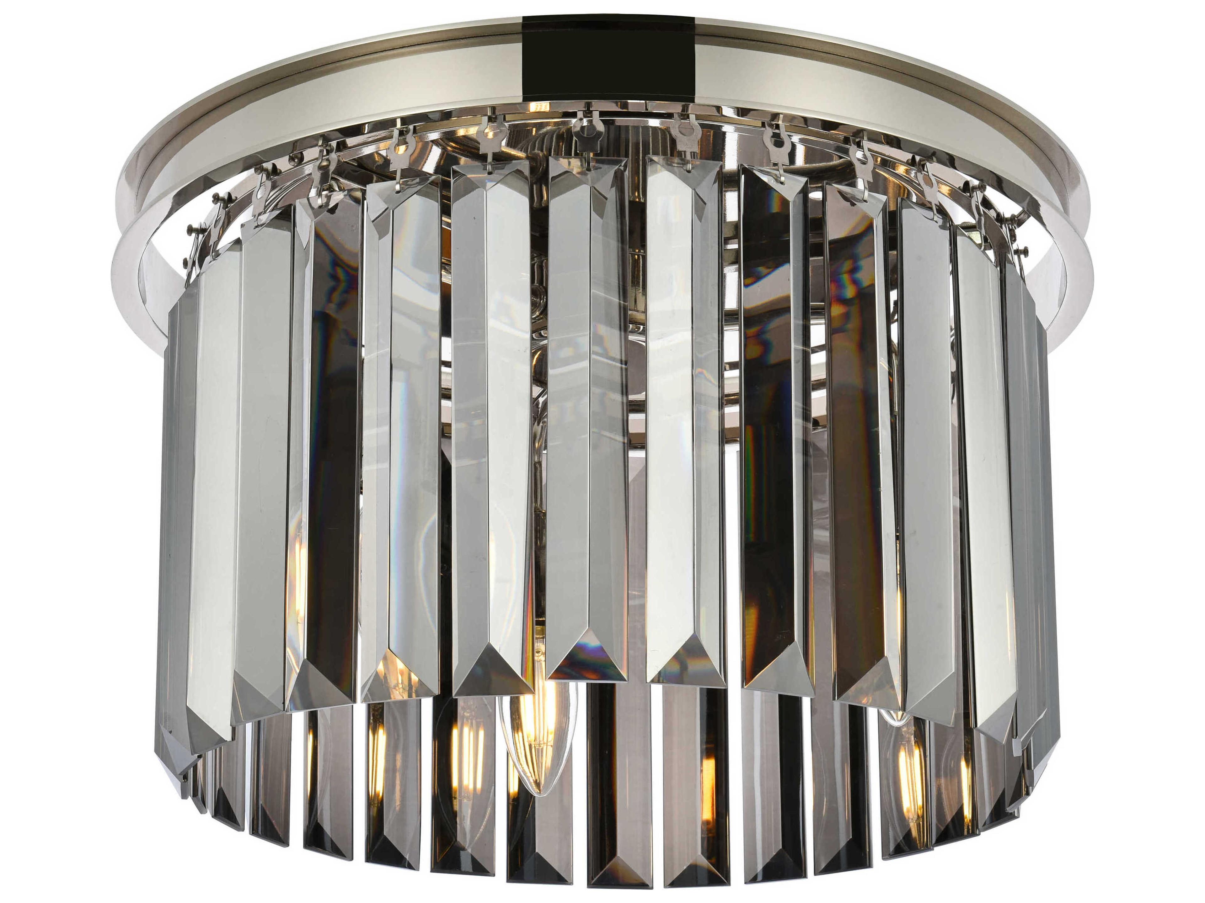 Elegant Lighting Sydney 3-Light Polished Nickel Silver Crystal Drum Flush Mount