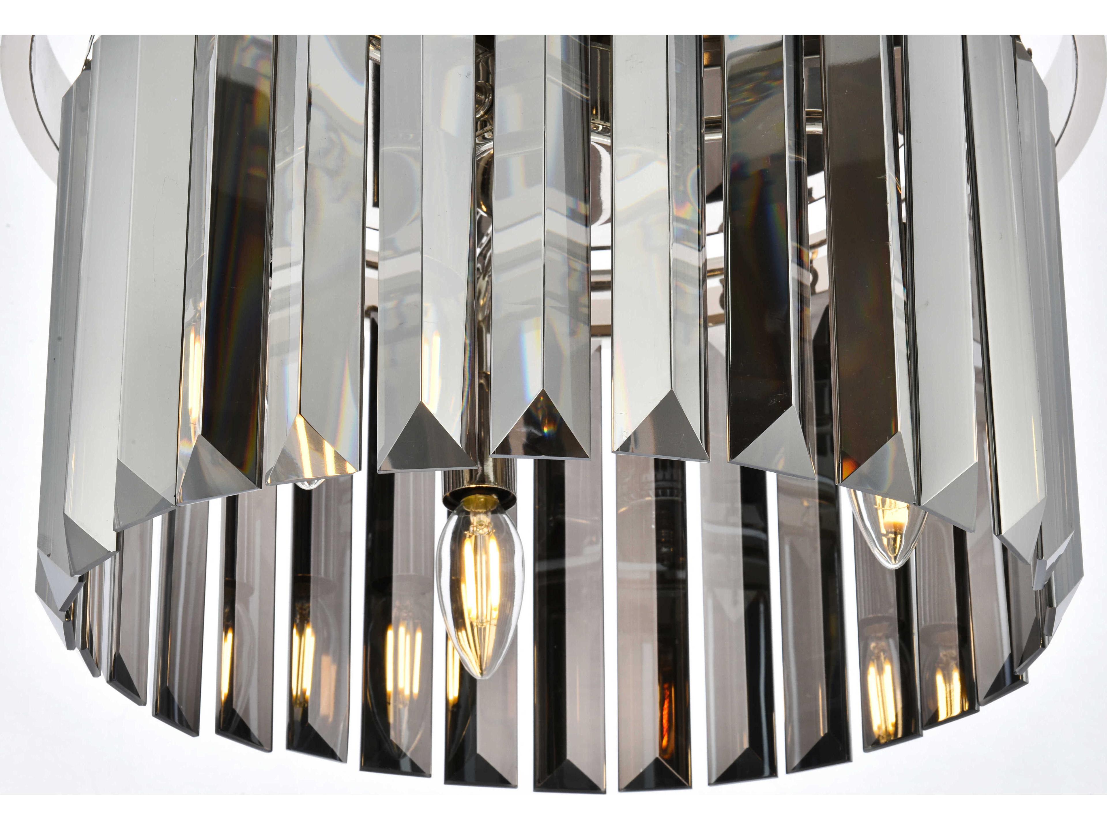 Elegant Lighting Sydney 3-Light Polished Nickel Silver Crystal Drum Flush Mount