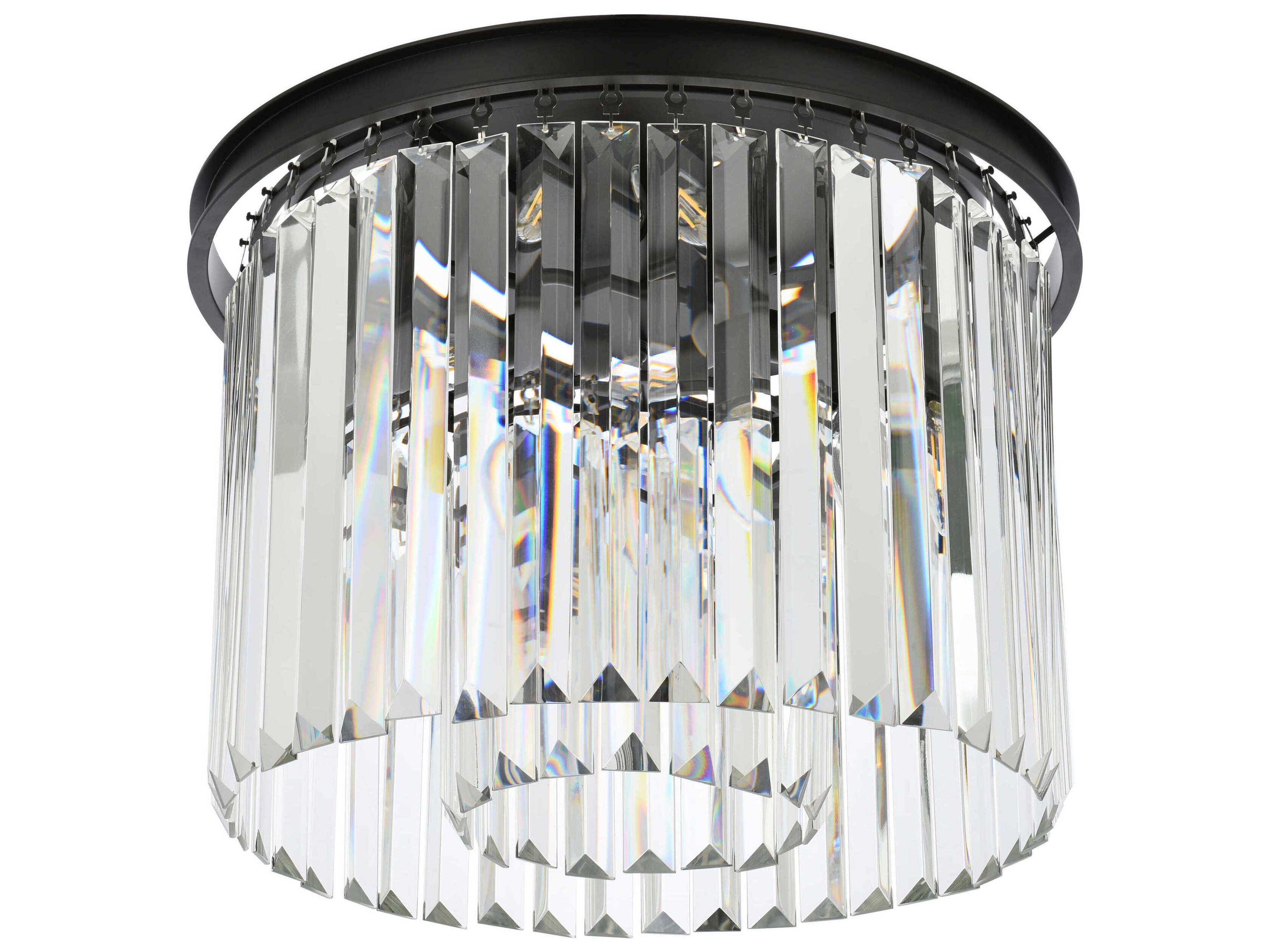 Elegant Lighting Sydney 6-Light Matte Black Clear Crystal Drum Flush Mount
