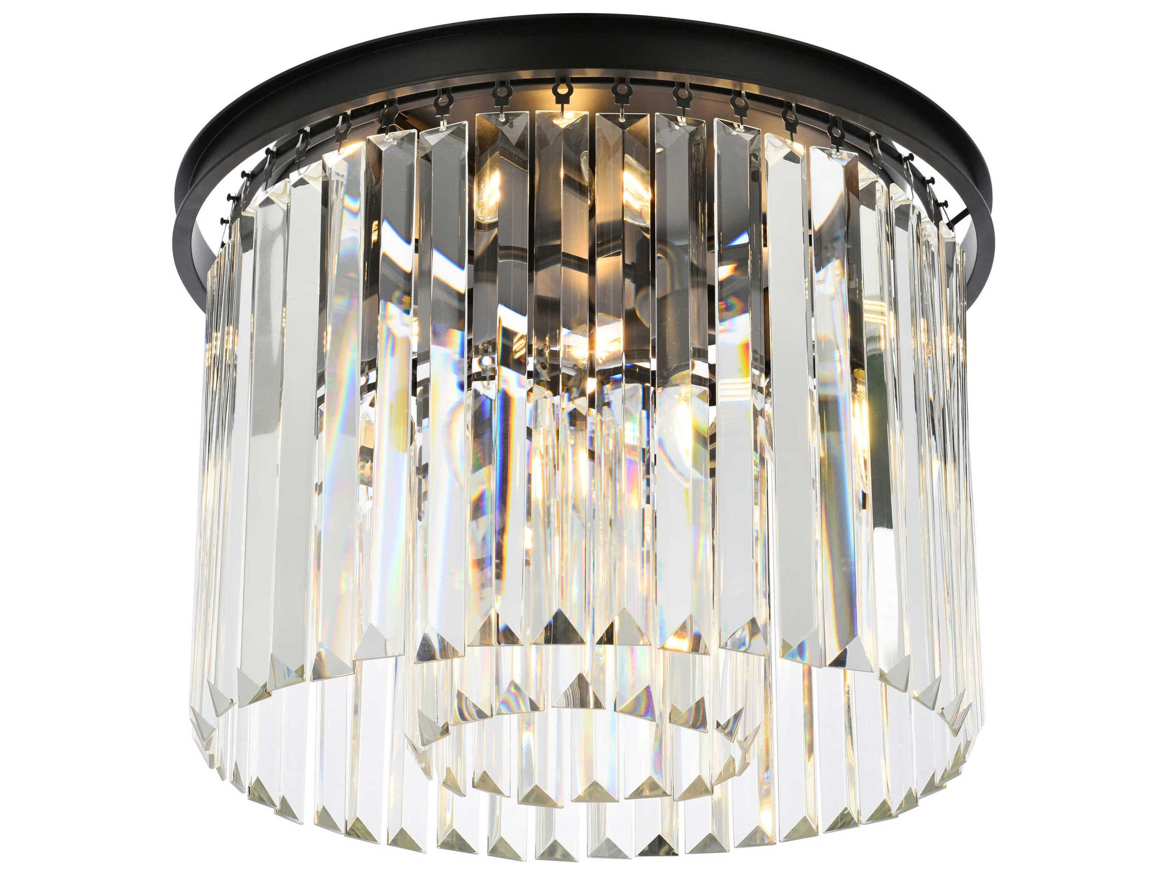 Elegant Lighting Sydney 6-Light Matte Black Clear Crystal Drum Flush Mount
