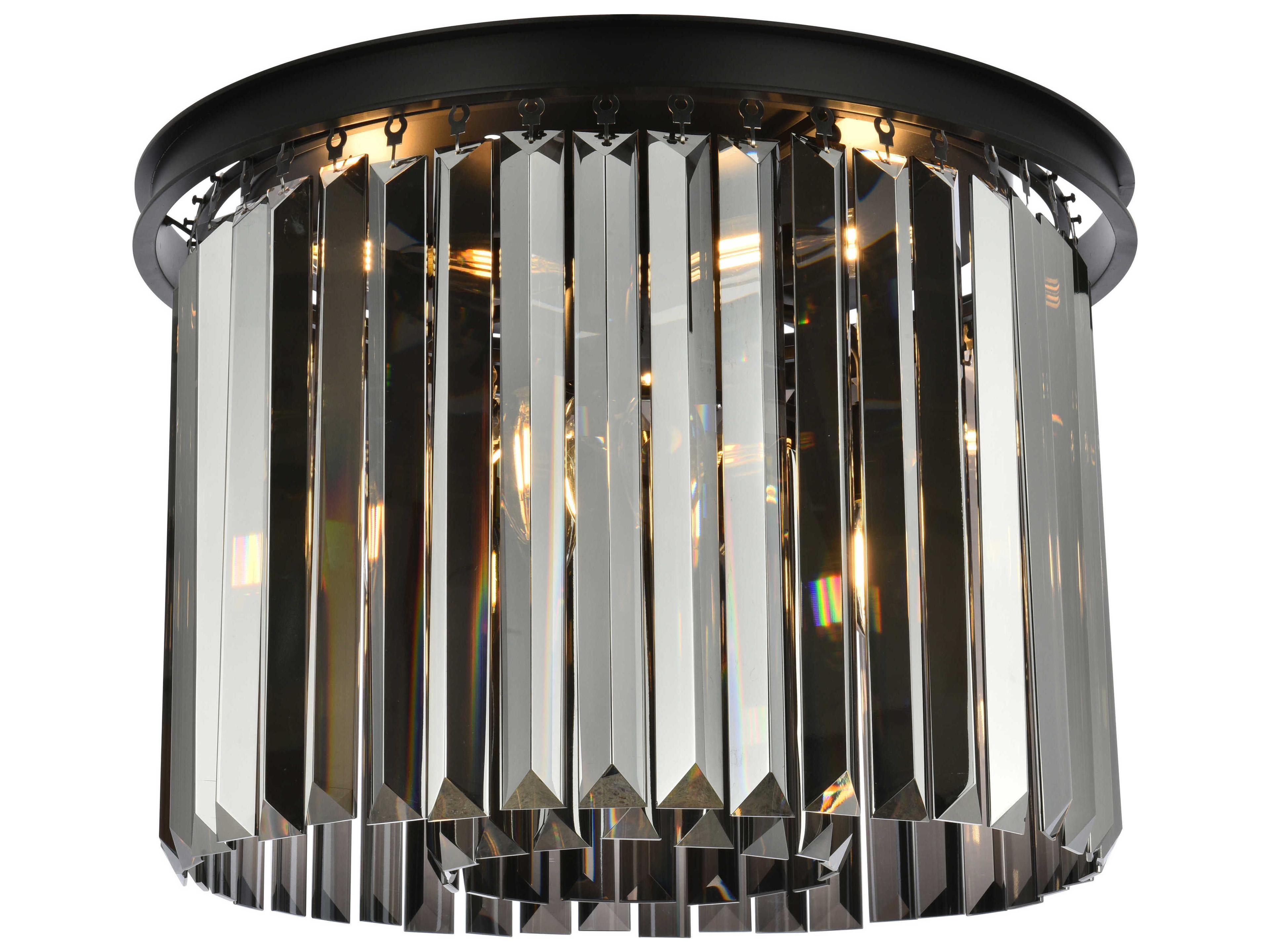 Sydney 6-Light Matte Black Silver Crystal Drum Flush Mount