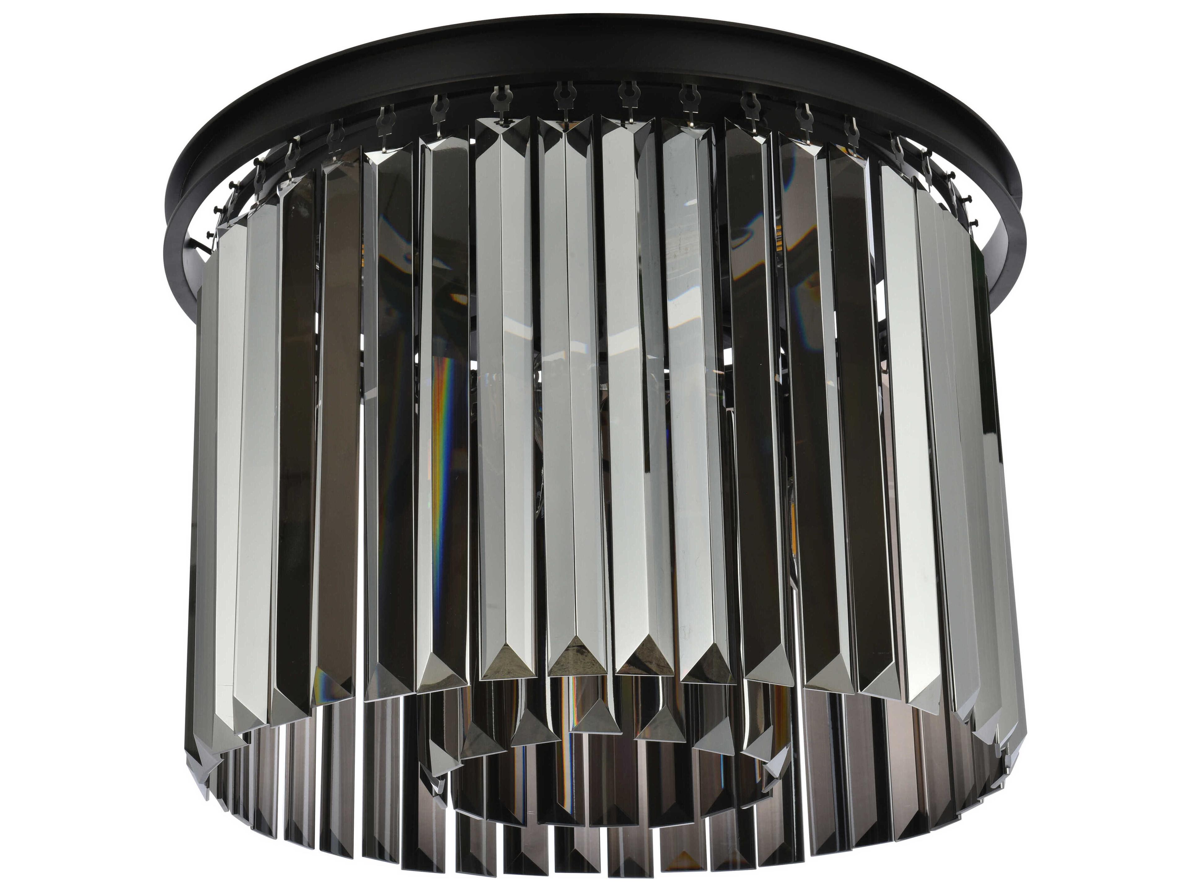 Elegant Lighting Sydney 6-Light Matte Black Silver Crystal Drum Flush Mount