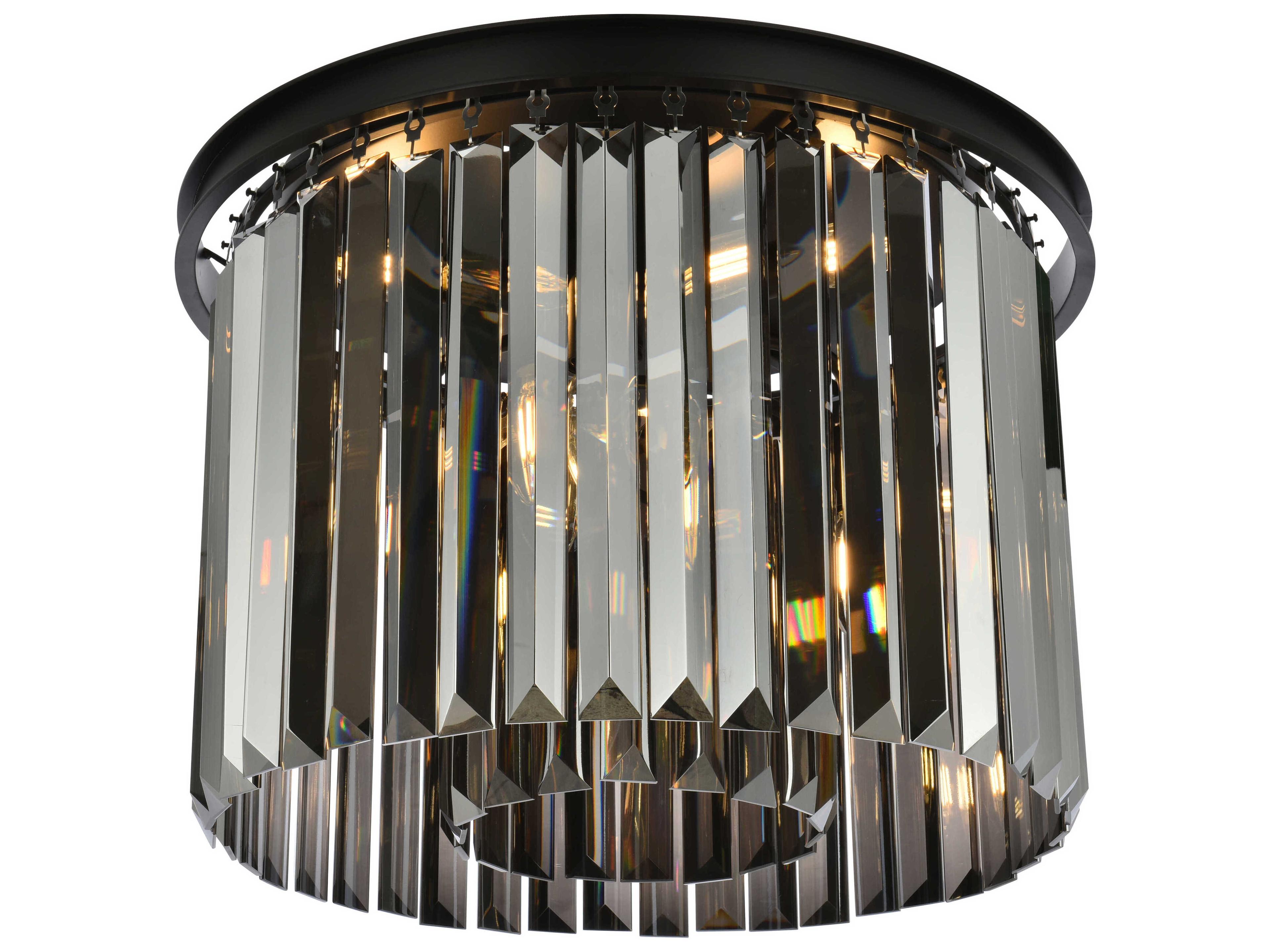 Elegant Lighting Sydney 6-Light Matte Black Silver Crystal Drum Flush Mount