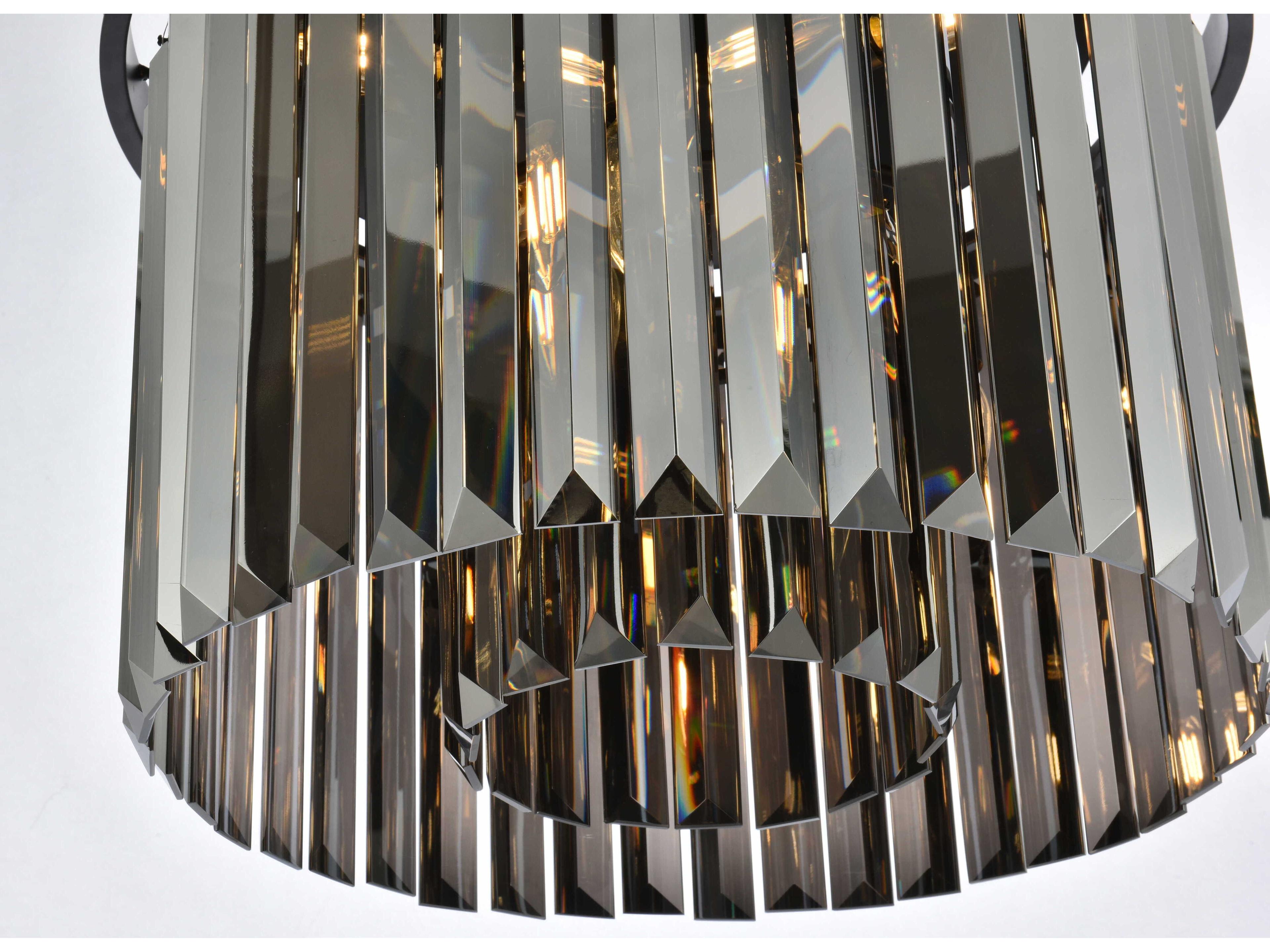 Elegant Lighting Sydney 6-Light Matte Black Silver Crystal Drum Flush Mount