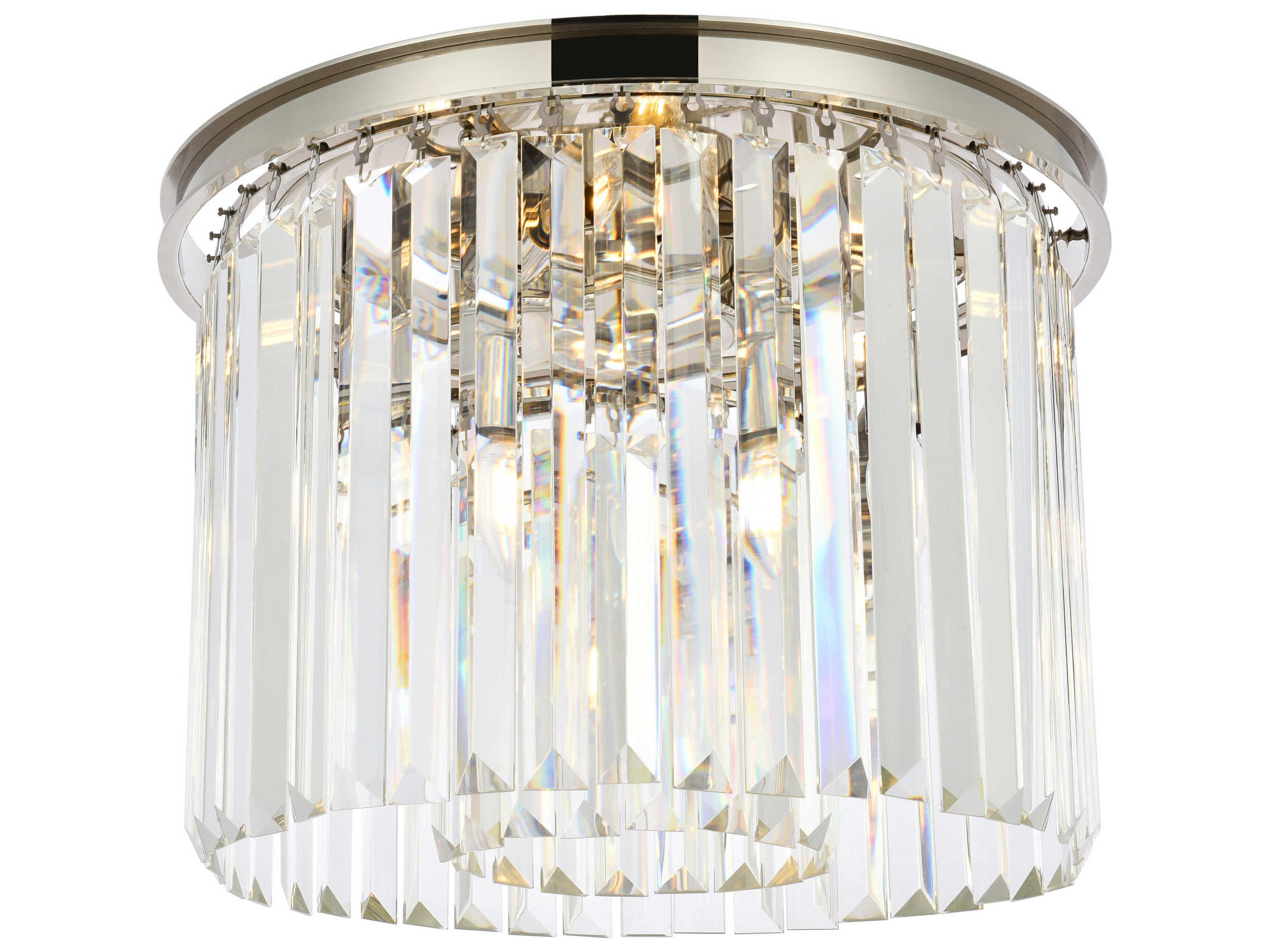Sydney 6-Light Polished Nickel Clear Crystal Drum Flush Mount