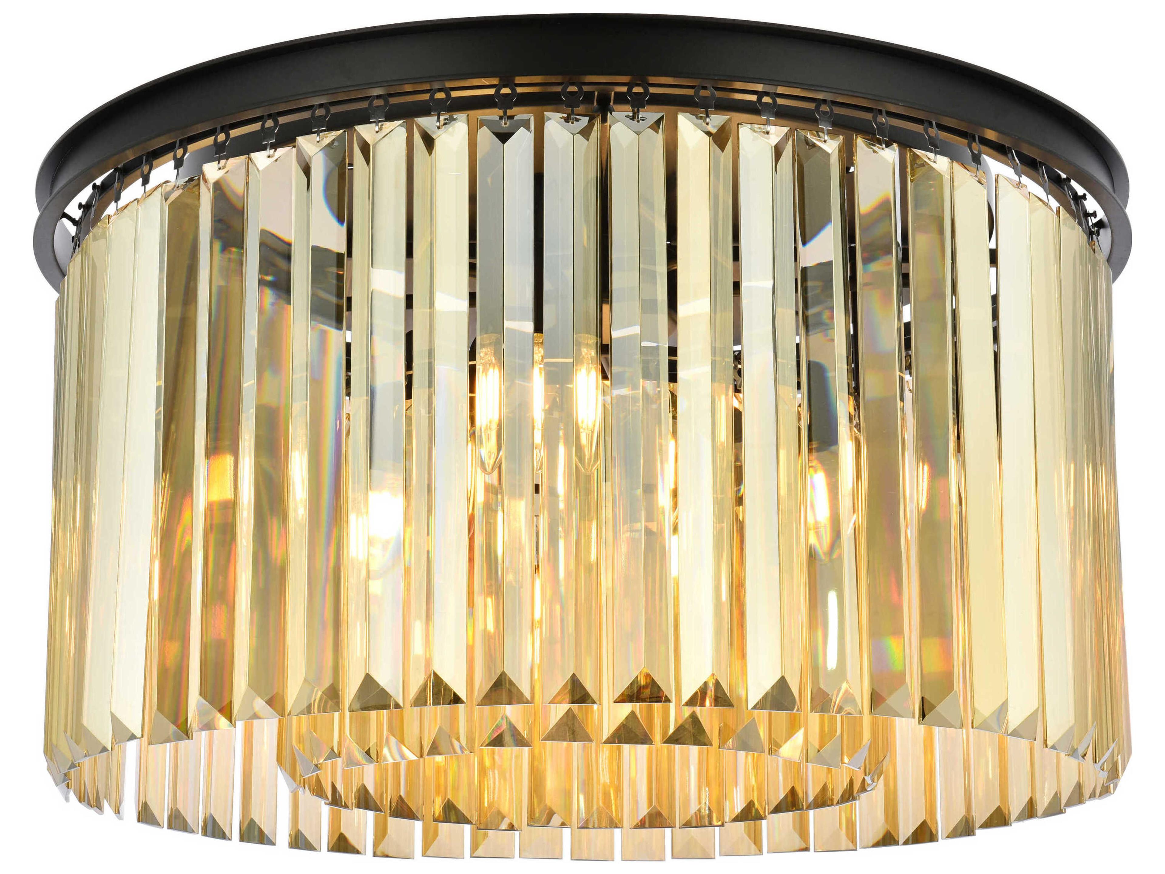 Sydney 8-Light Matte Black Gold Crystal Drum Flush Mount
