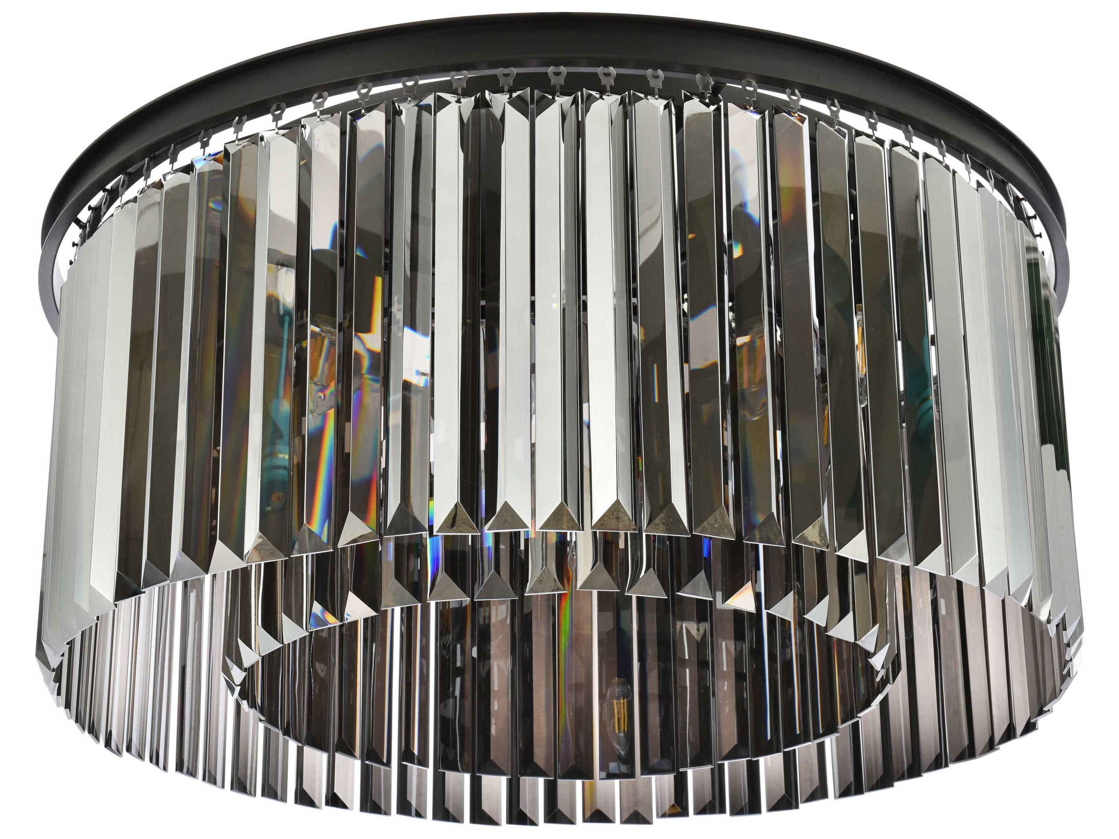 Elegant Lighting Sydney 8-Light Matte Black Silver Crystal Drum Flush Mount