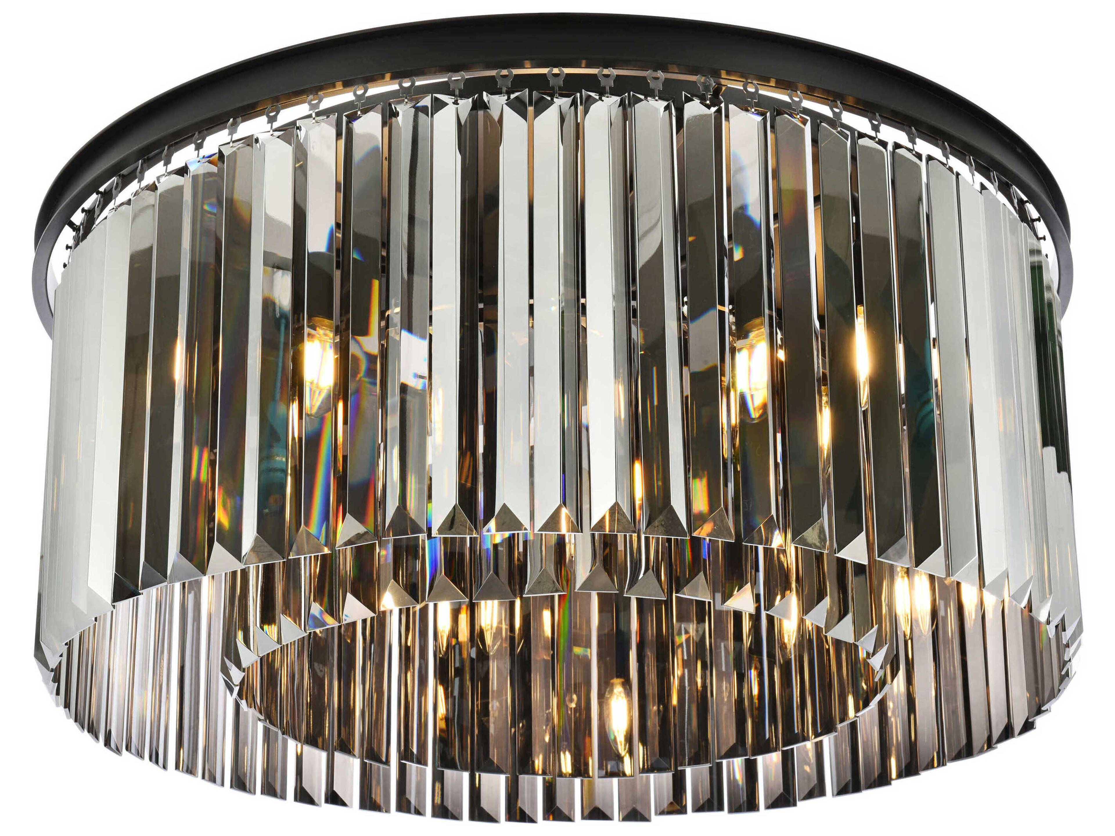 Elegant Lighting Sydney 8-Light Matte Black Silver Crystal Drum Flush Mount