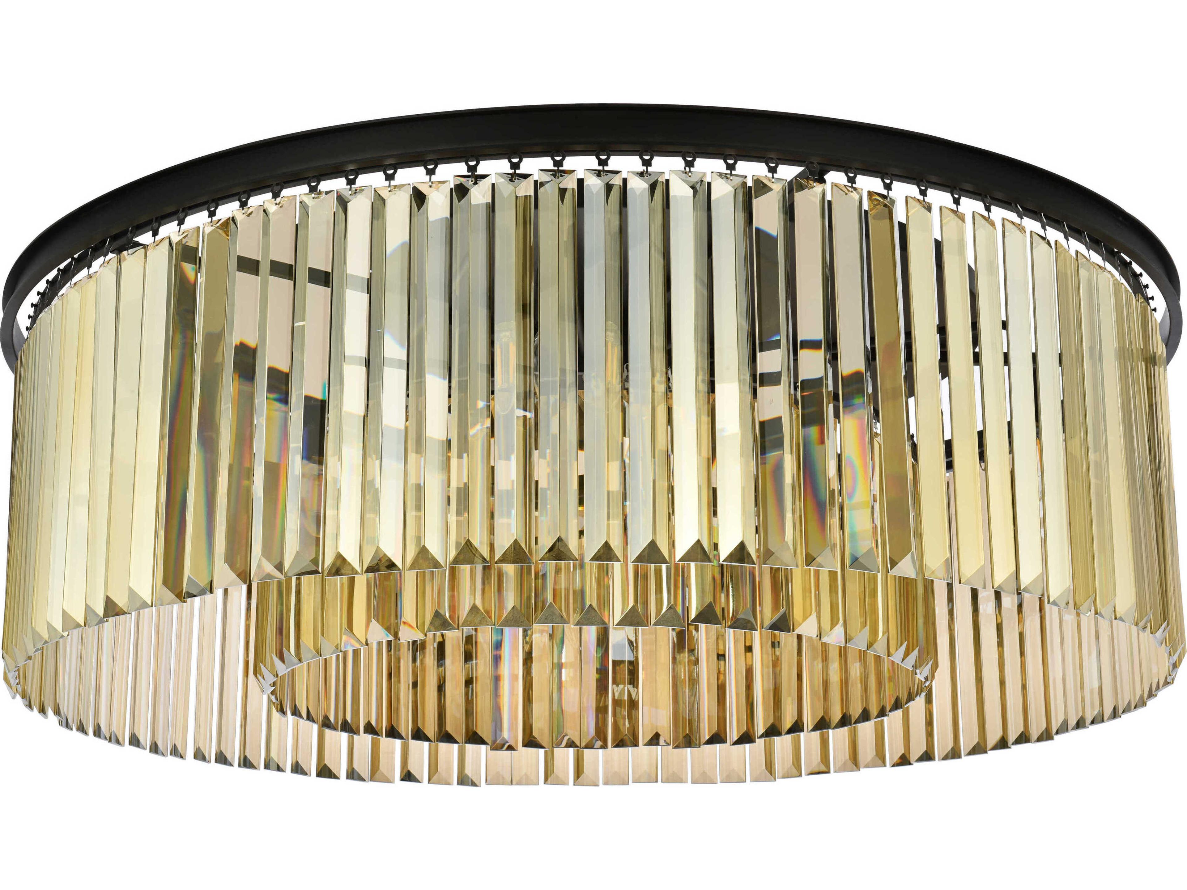 Elegant Lighting Sydney 10-Light Matte Black Gold Crystal Drum Flush Mount