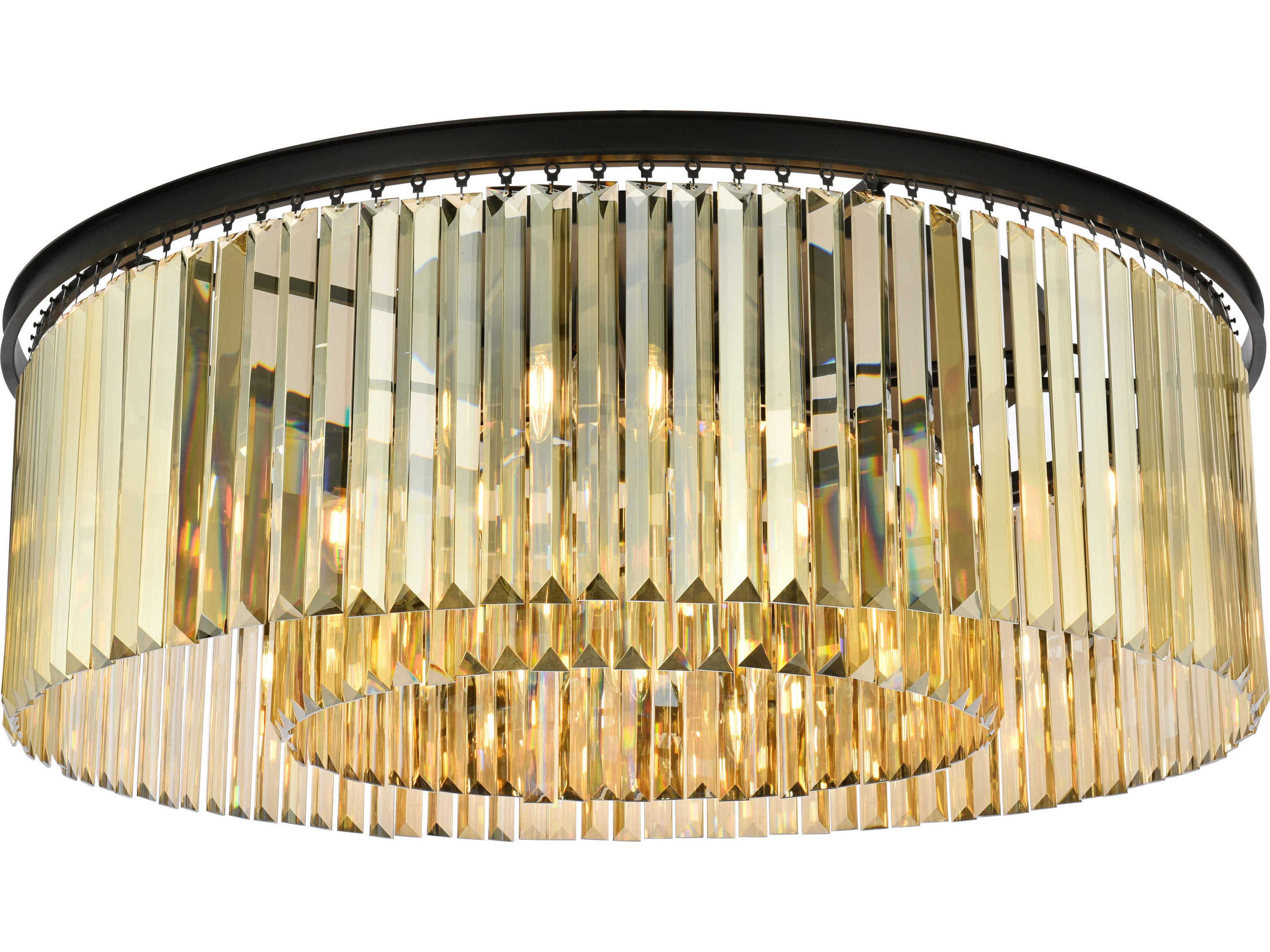 Elegant Lighting Sydney 10-Light Matte Black Gold Crystal Drum Flush Mount