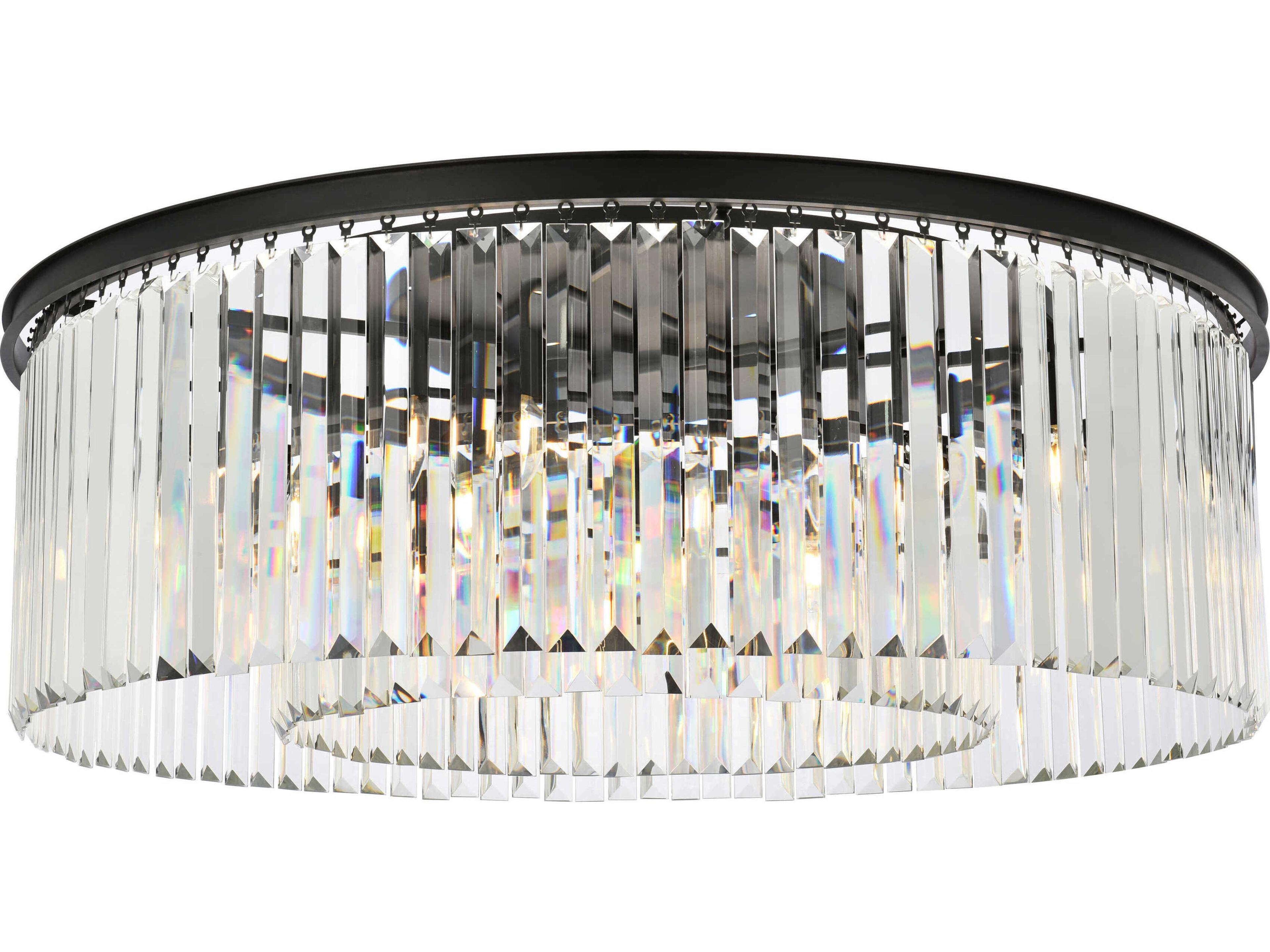 Sydney 10-Light Matte Black Clear Crystal Drum Flush Mount