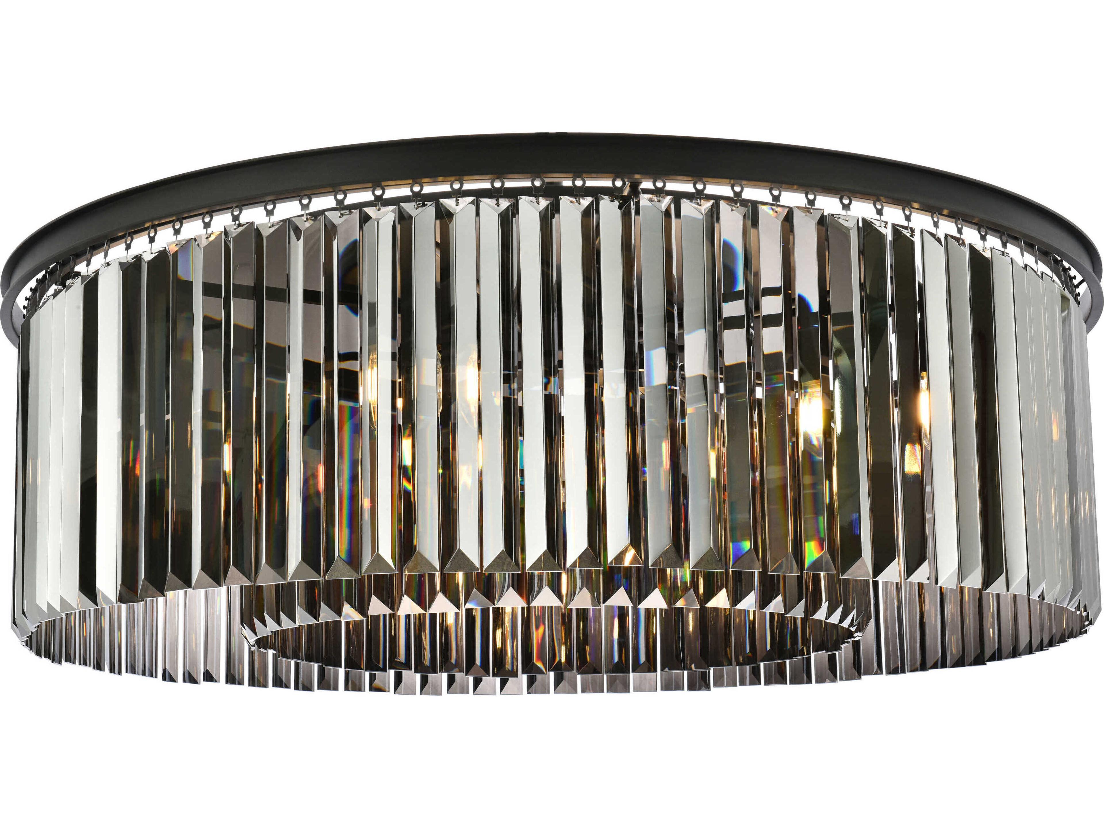Sydney 10-Light Matte Black Silver Crystal Drum Flush Mount