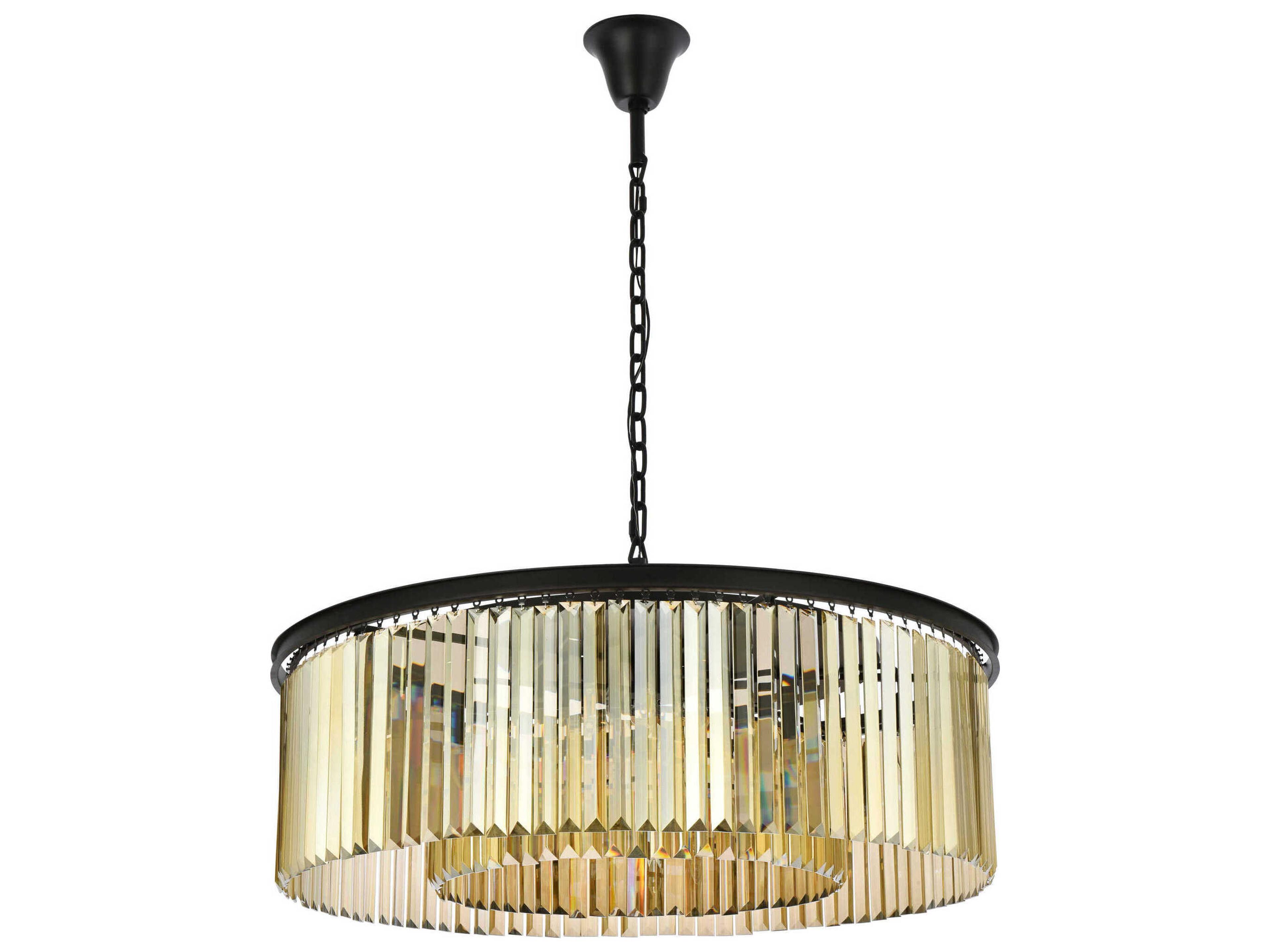 Elegant Lighting Sydney 10-Light Matte Black Gold Crystal Drum Pendant