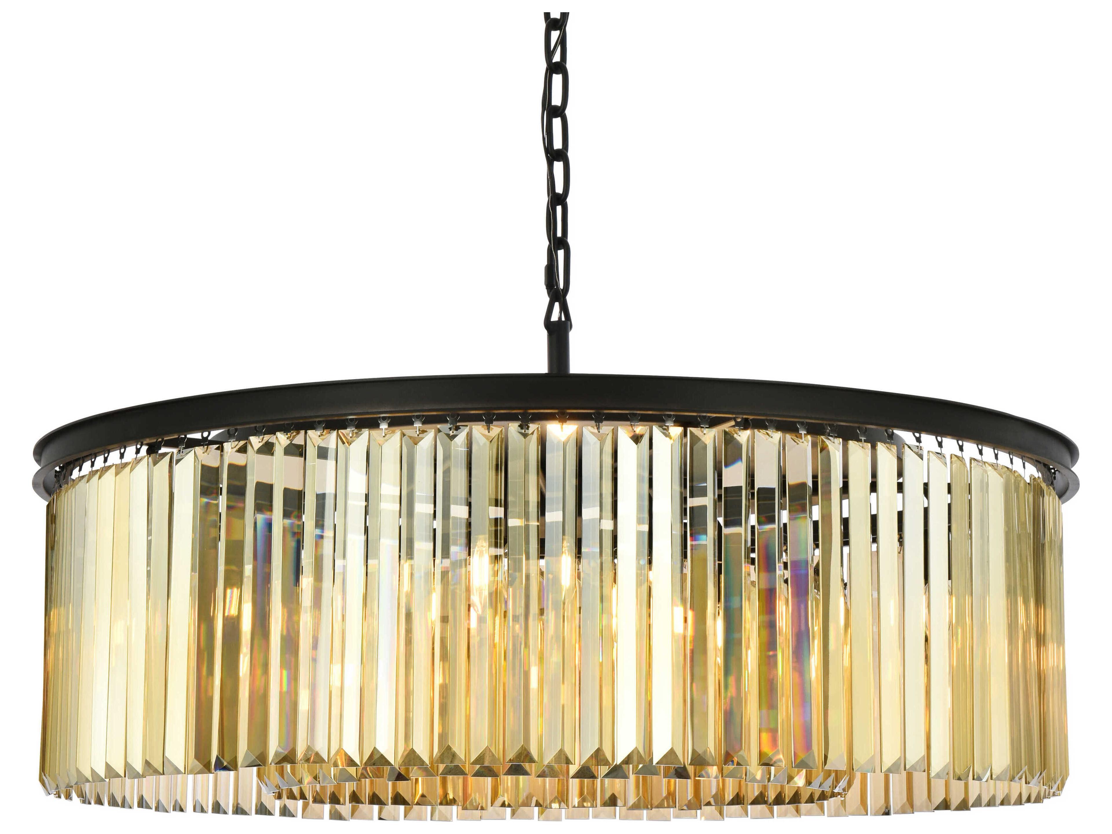 Elegant Lighting Sydney 10-Light Matte Black Gold Crystal Drum Pendant