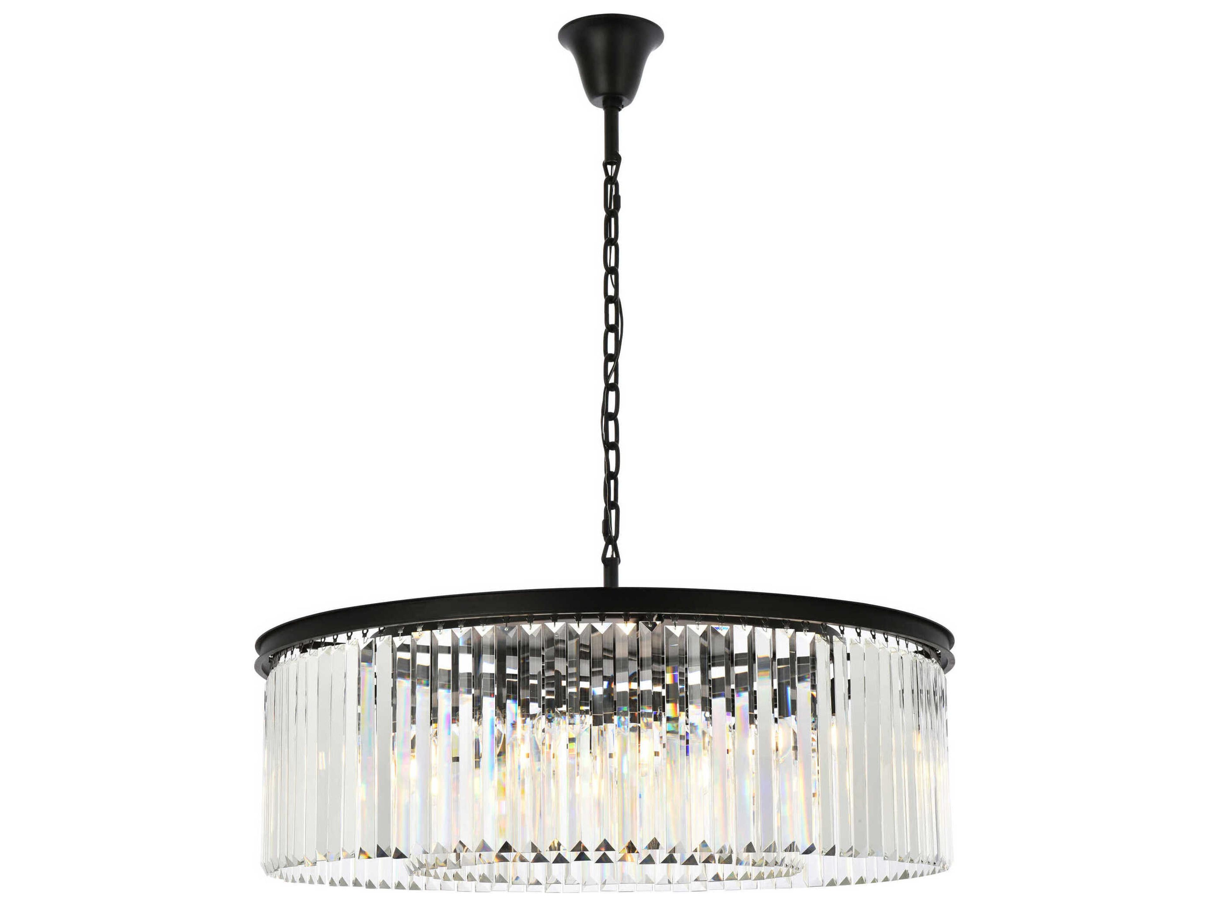 Sydney 10-Light Matte Black Clear Crystal Drum Pendant