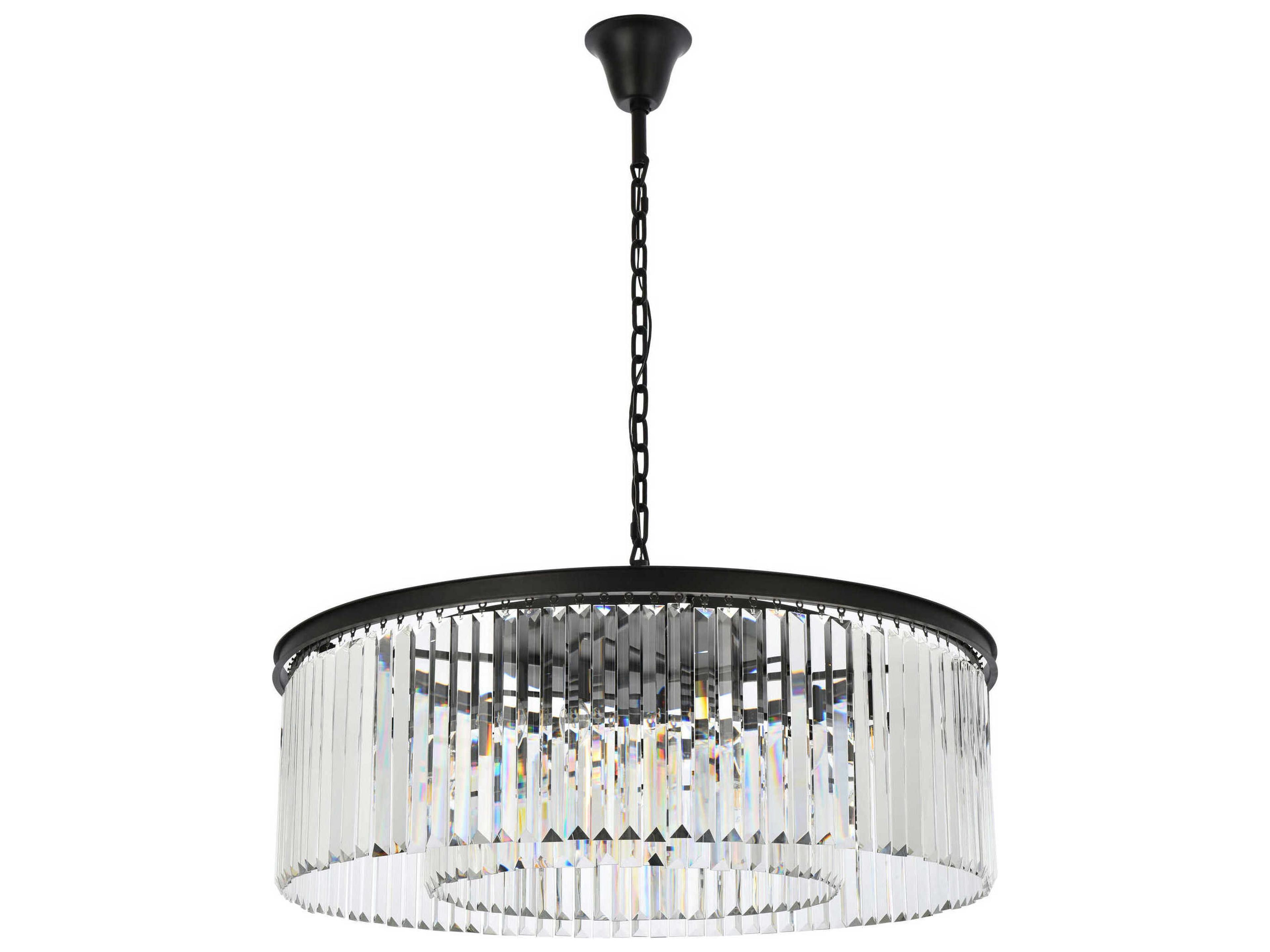 Elegant Lighting Sydney 10-Light Matte Black Clear Crystal Drum Pendant