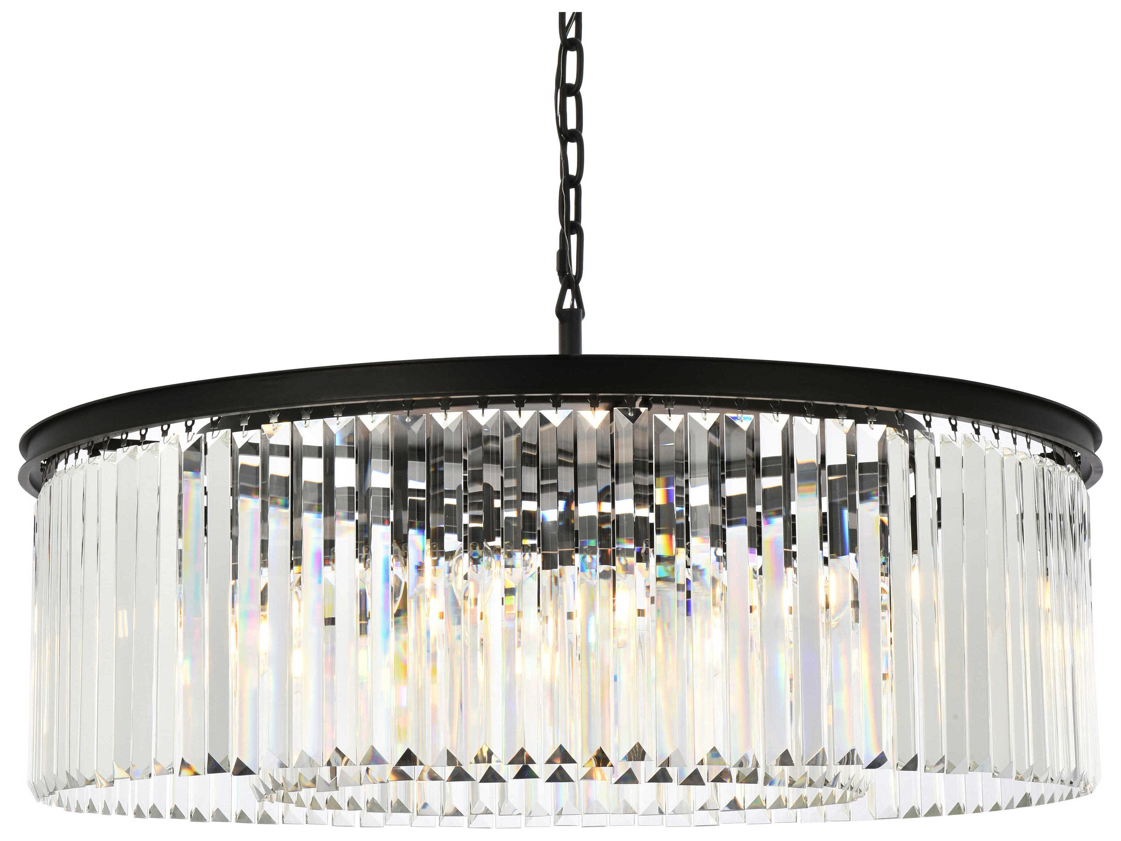 Elegant Lighting Sydney 10-Light Matte Black Clear Crystal Drum Pendant