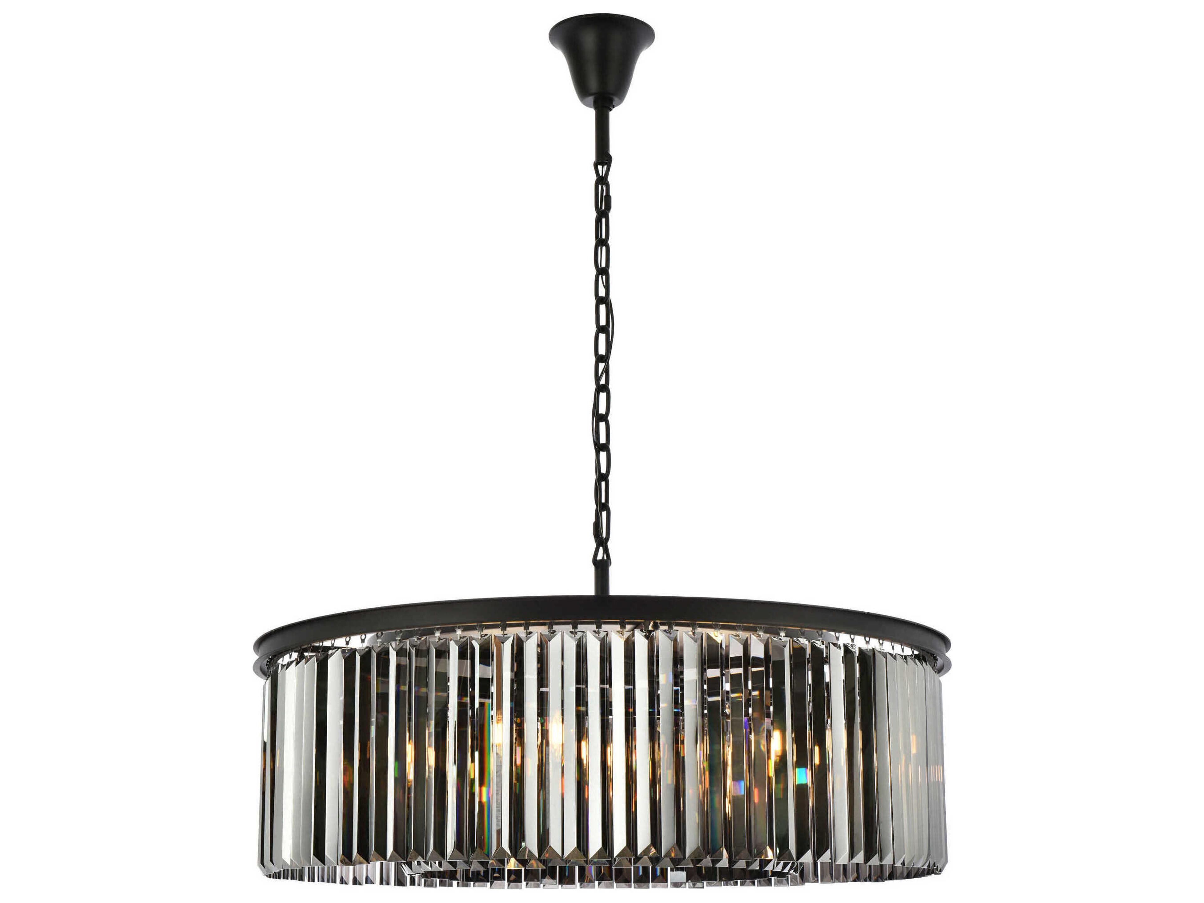 Sydney 10-Light Matte Black Silver Crystal Drum Pendant