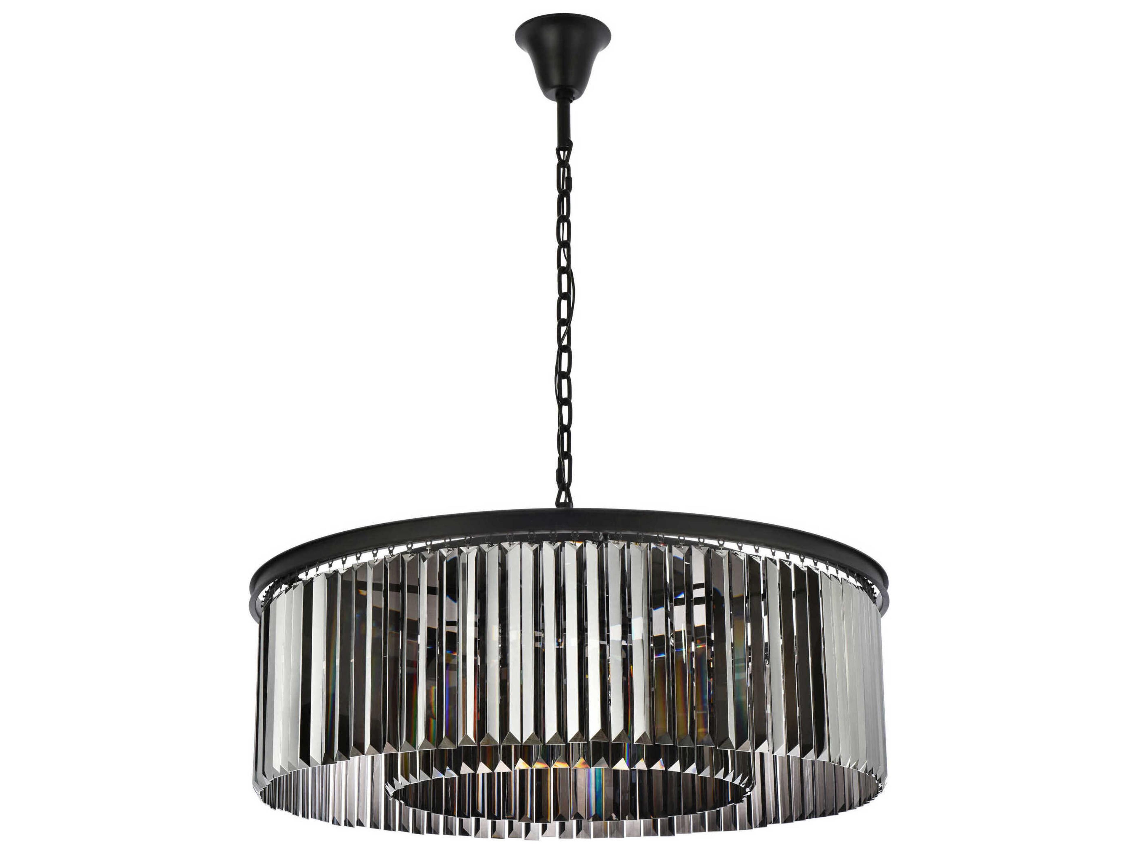 Elegant Lighting Sydney 10-Light Matte Black Silver Crystal Drum Pendant
