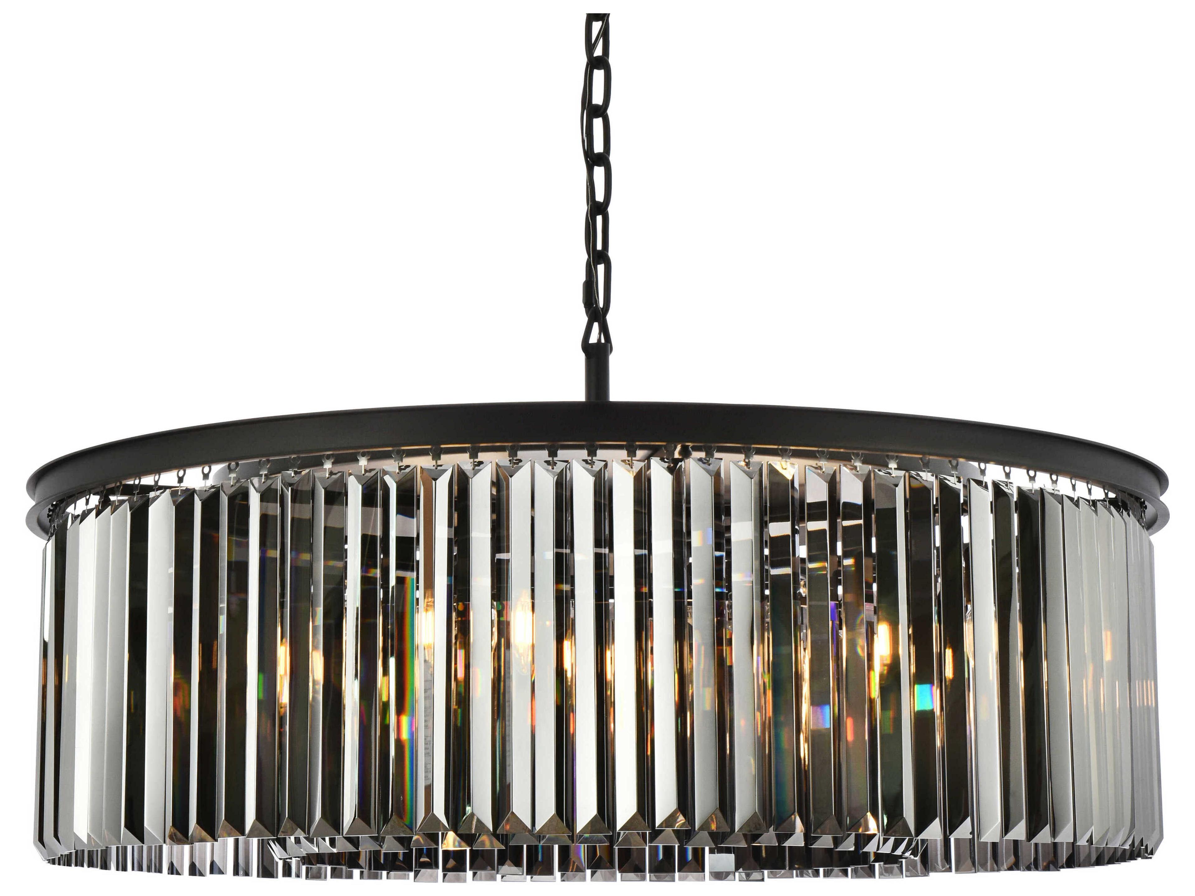 Elegant Lighting Sydney 10-Light Matte Black Silver Crystal Drum Pendant