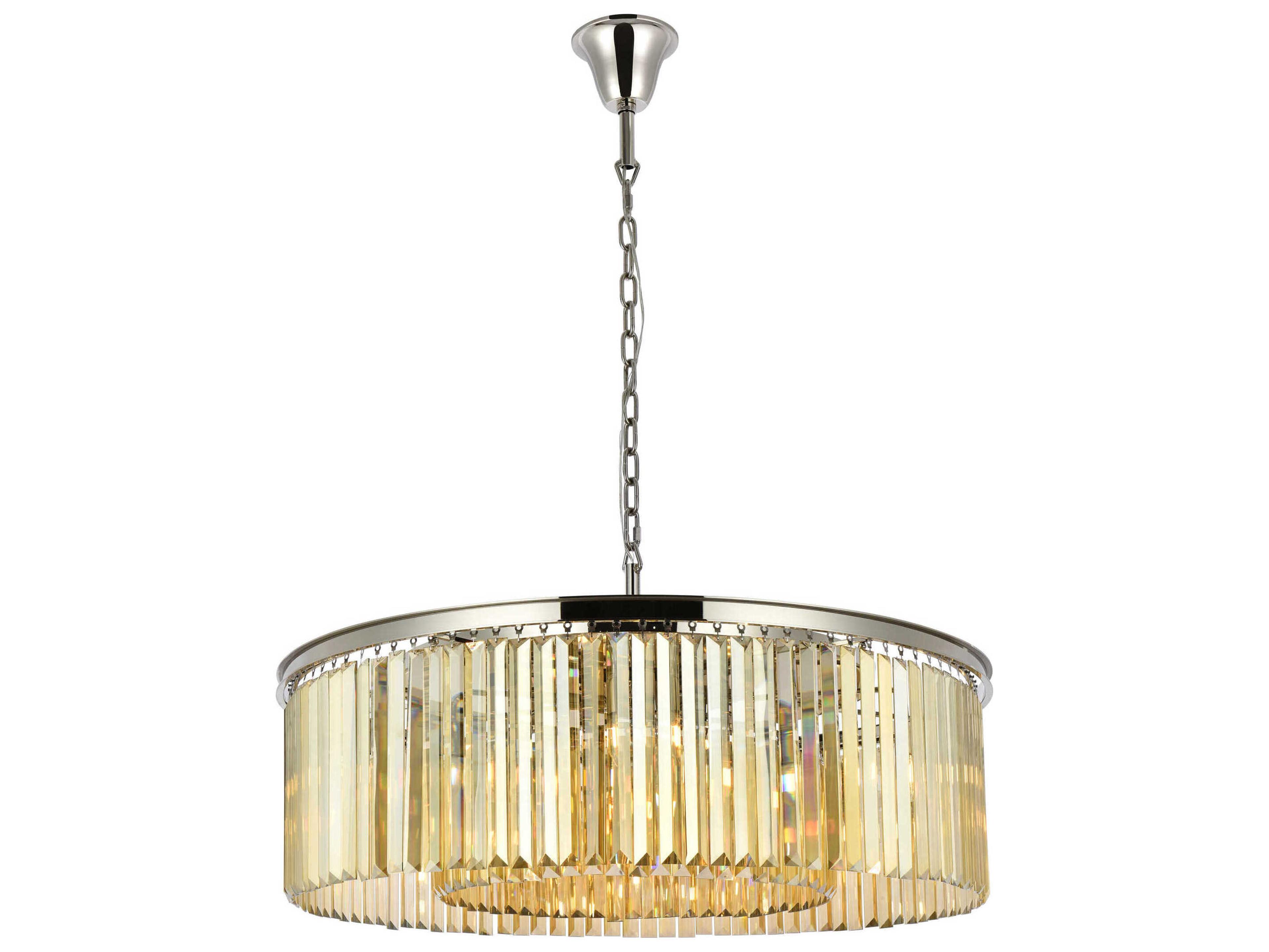 Sydney 10-Light Polished Nickel Gold Crystal Drum Pendant