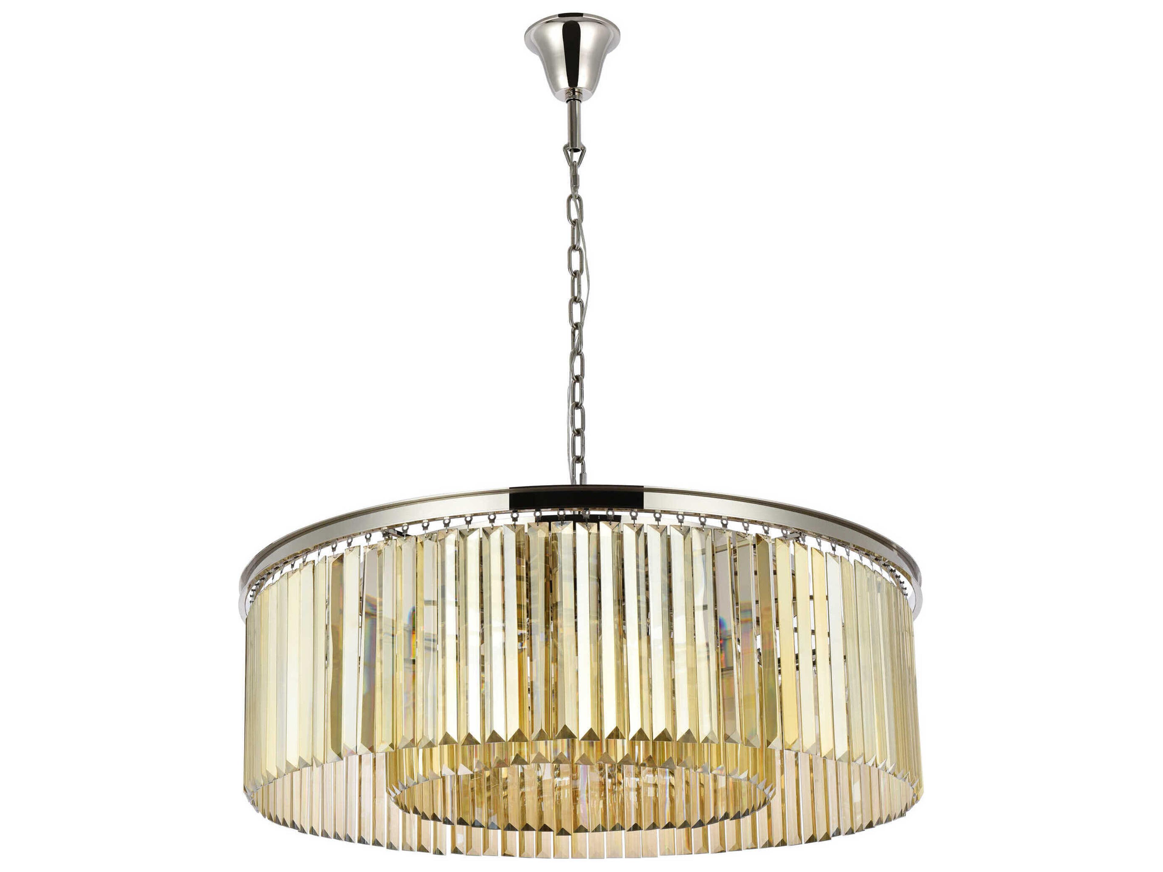 Elegant Lighting Sydney 10-Light Polished Nickel Gold Crystal Drum Pendant