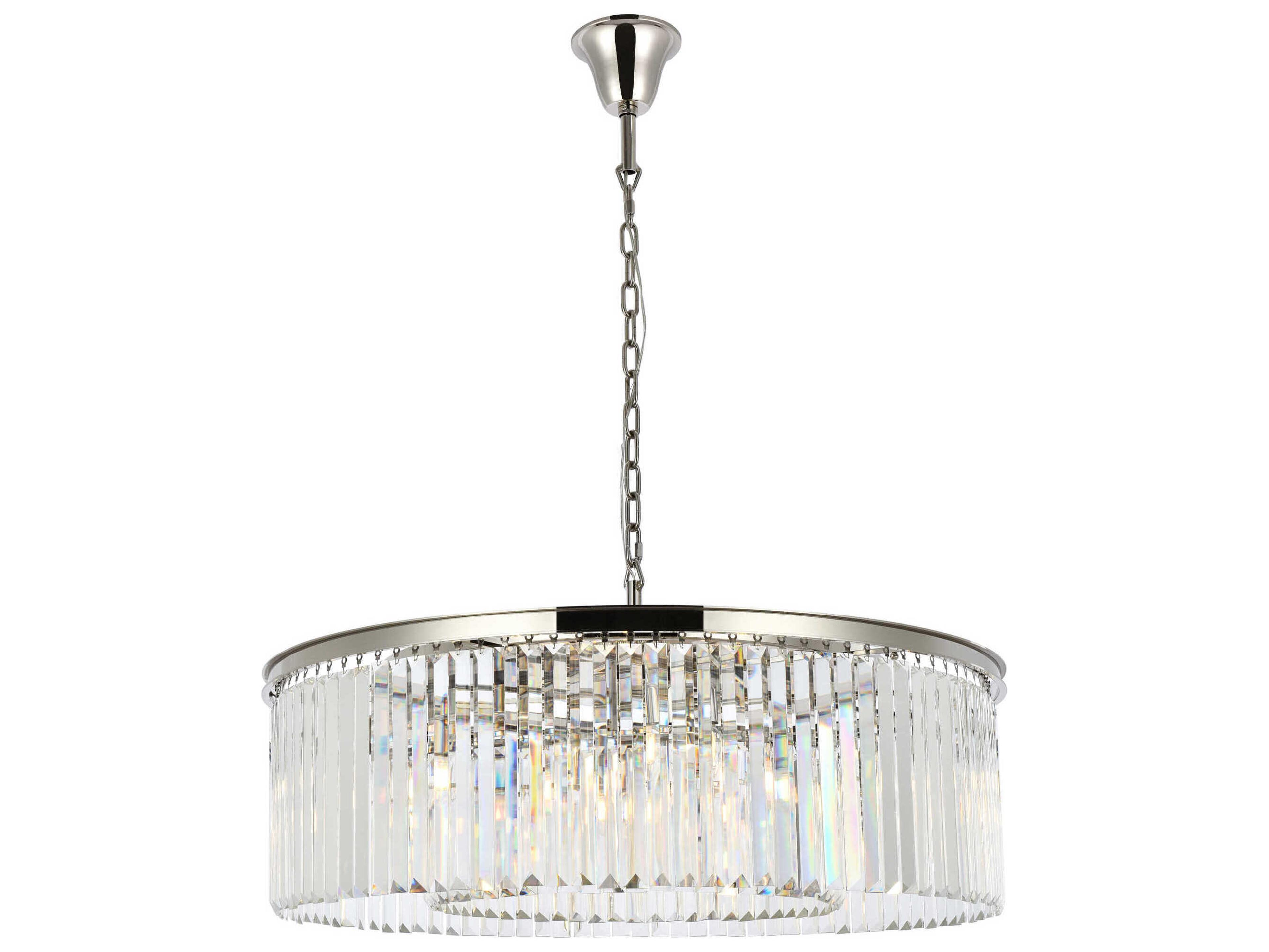 Sydney 10-Light Polished Nickel Clear Crystal Drum Pendant