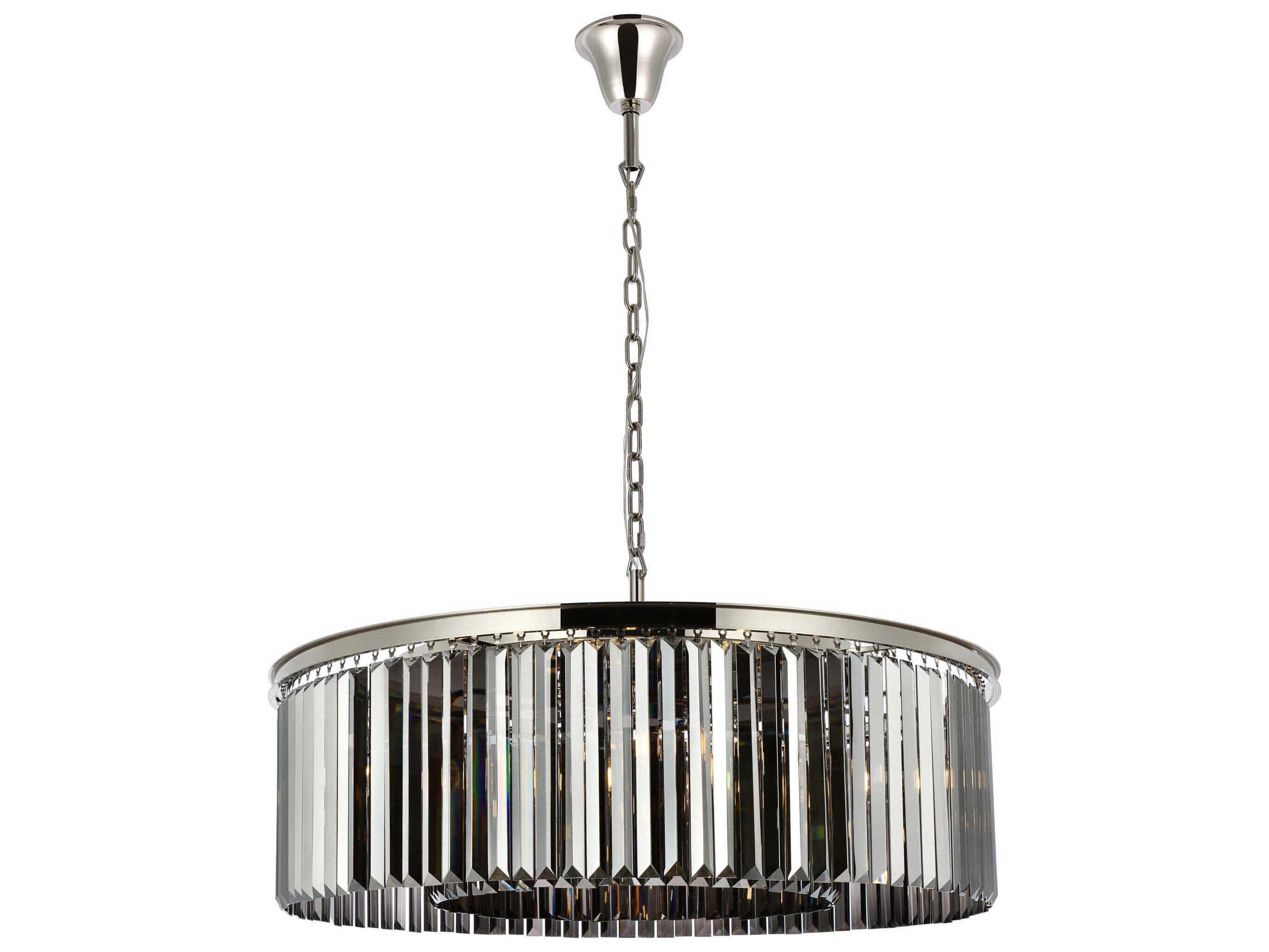 Sydney 10-Light Polished Nickel Silver Crystal Drum Pendant