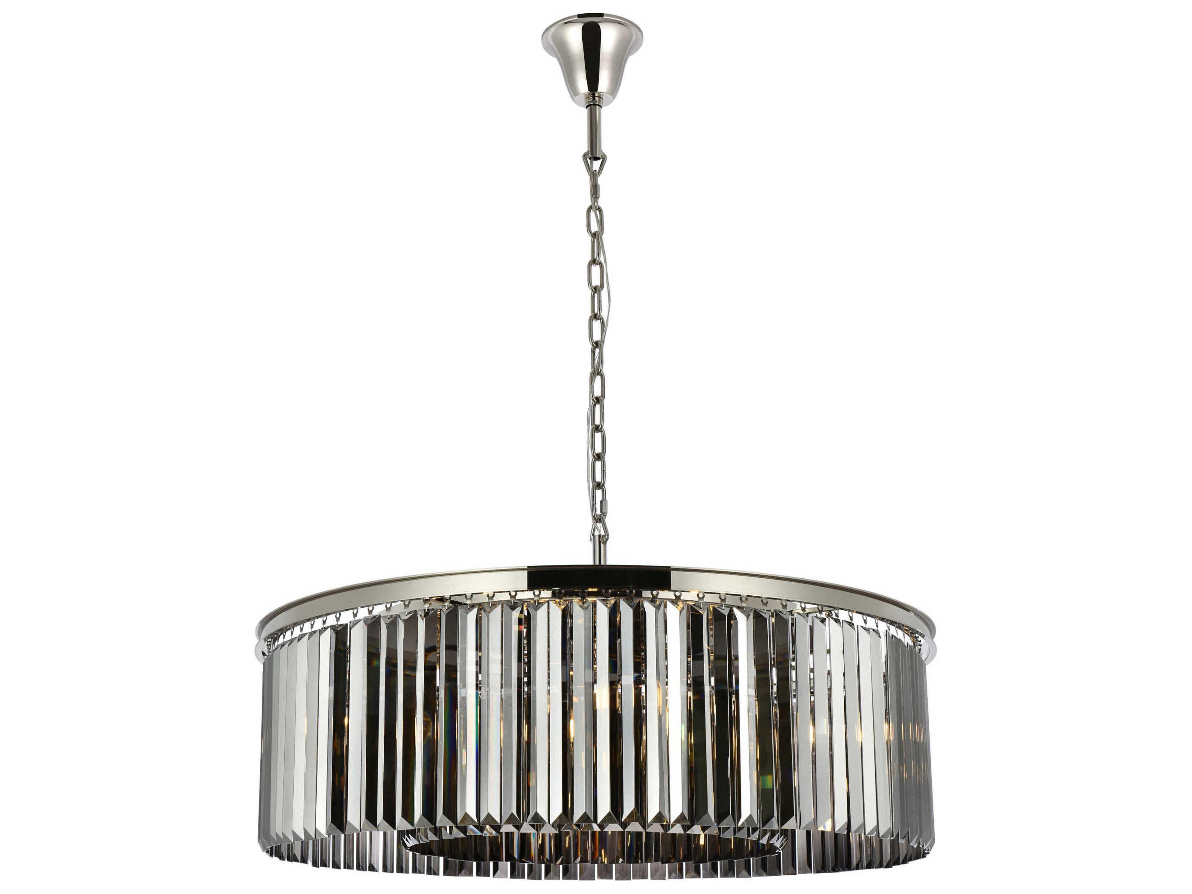 Elegant Lighting Sydney 10-Light Polished Nickel Silver Crystal Drum Pendant
