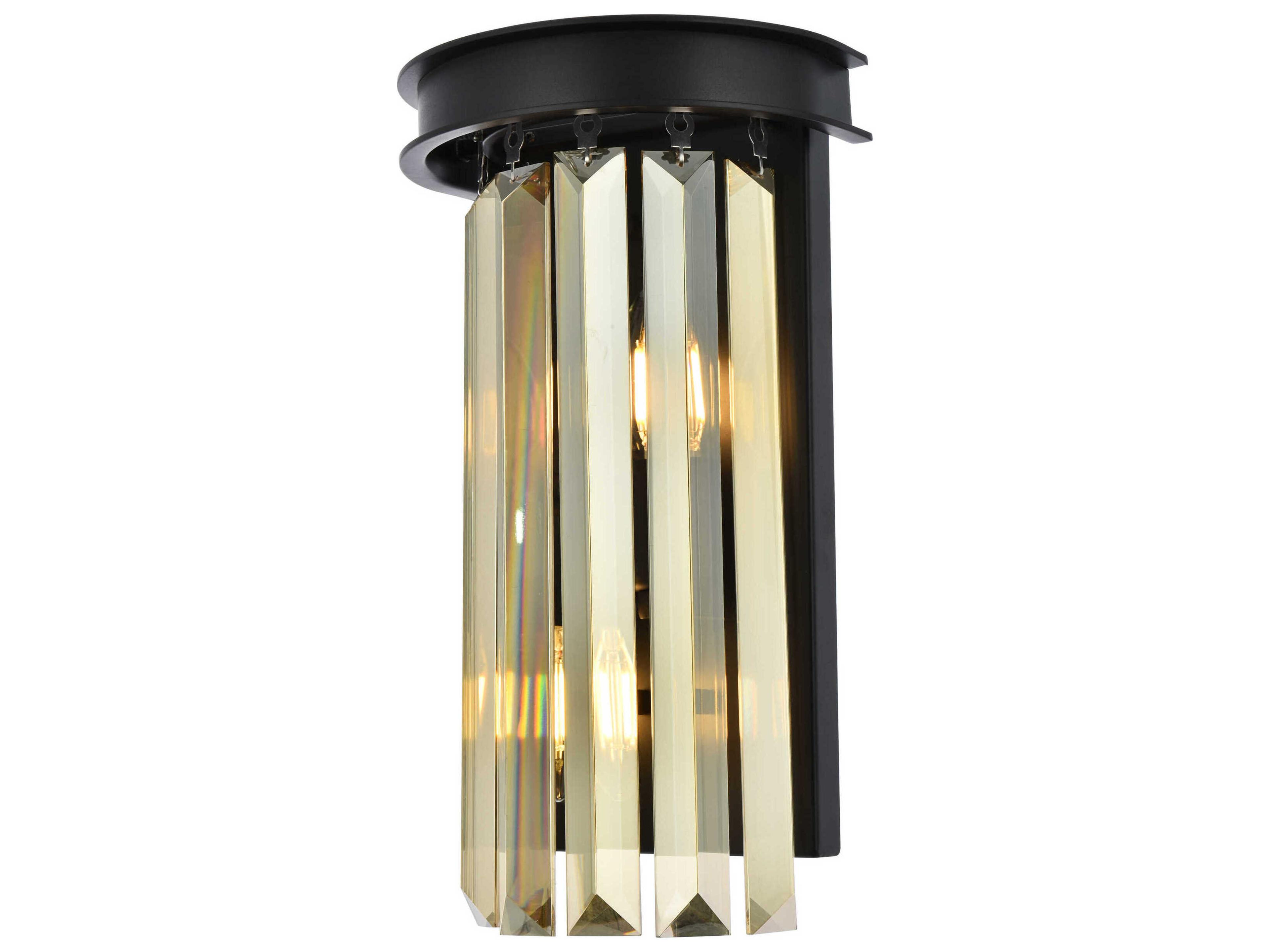 Elegant Lighting Sydney 2-Light Matte Black Gold Crystal Wall Sconce