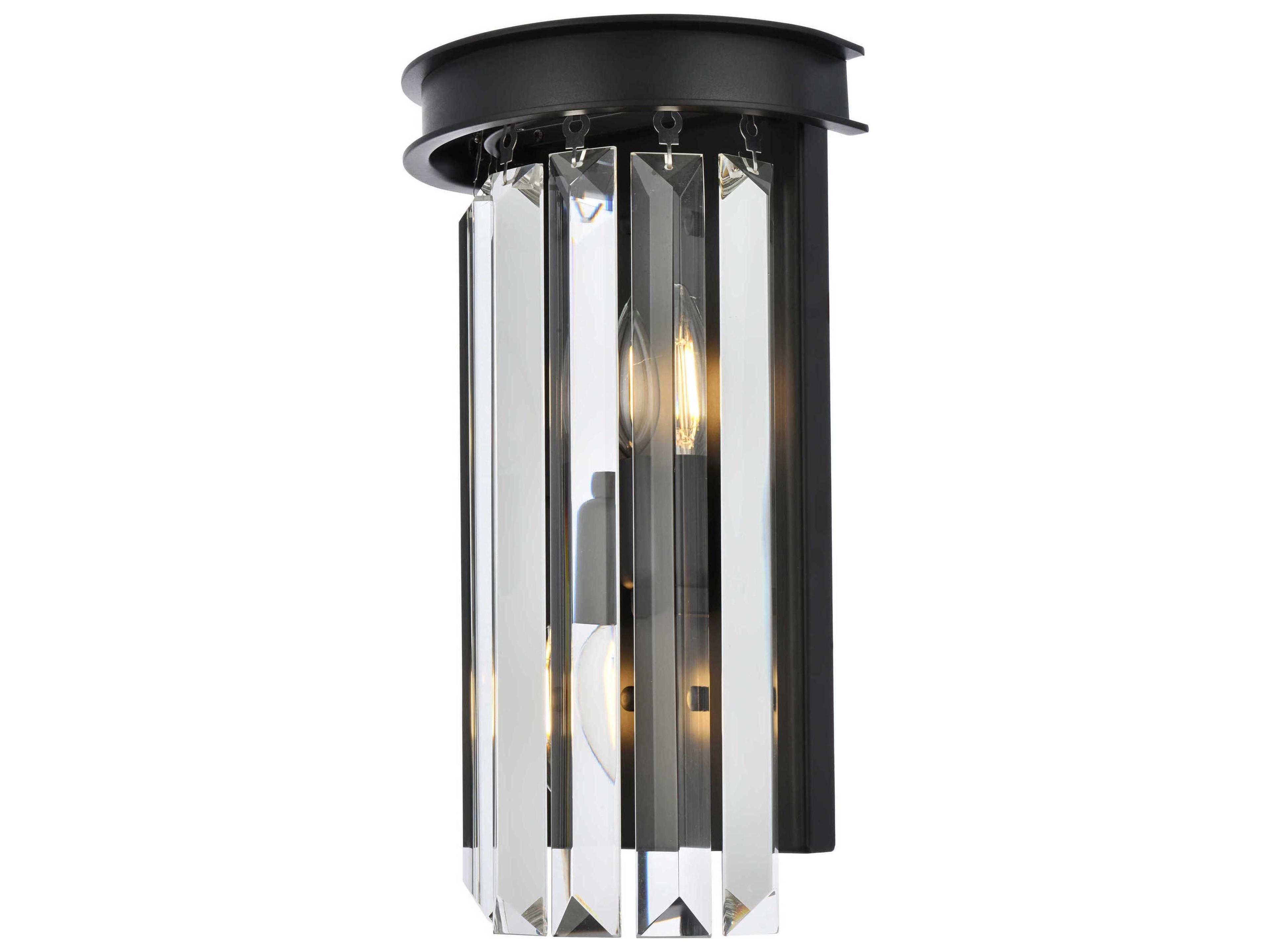 Elegant Lighting Sydney 2-Light Matte Black Silver Crystal Wall Sconce
